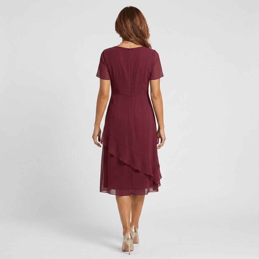 Rosalind Chiffon Midi Dress – Twist Waist Ruffle Detail Occasion Wear