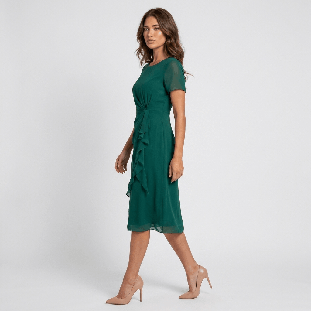 Rosalind Chiffon Midi Dress – Twist Waist Ruffle Detail Occasion Wear