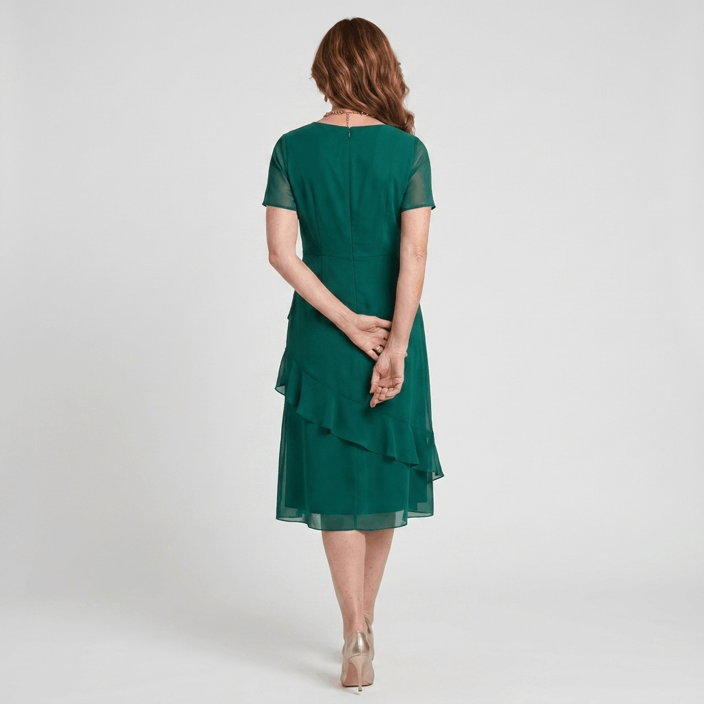 Rosalind Chiffon Midi Dress – Twist Waist Ruffle Detail Occasion Wear