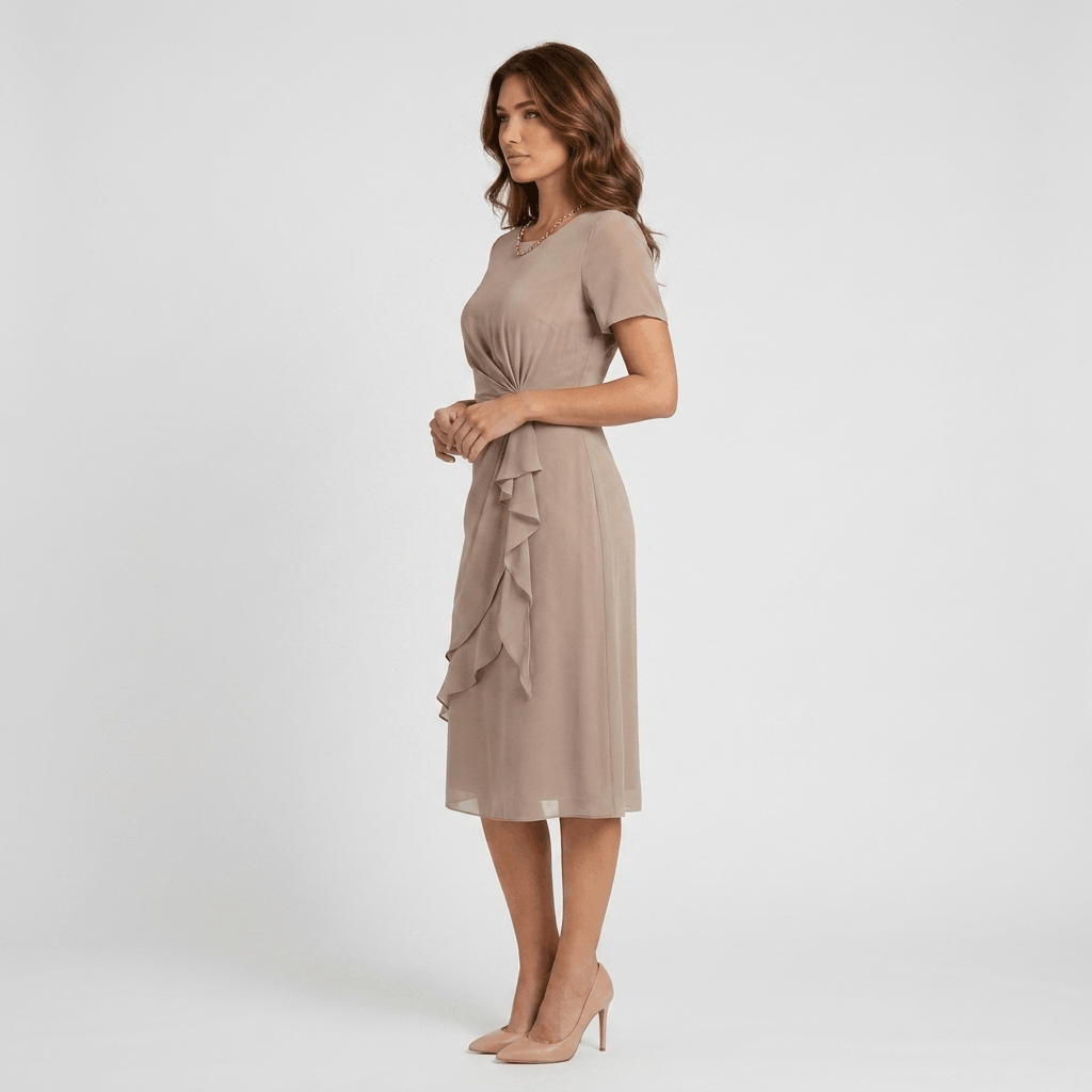 Rosalind Chiffon Midi Dress – Twist Waist Ruffle Detail Occasion Wear