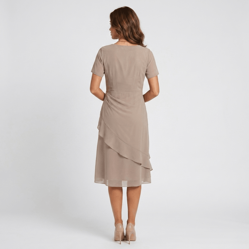 Rosalind Chiffon Midi Dress – Twist Waist Ruffle Detail Occasion Wear