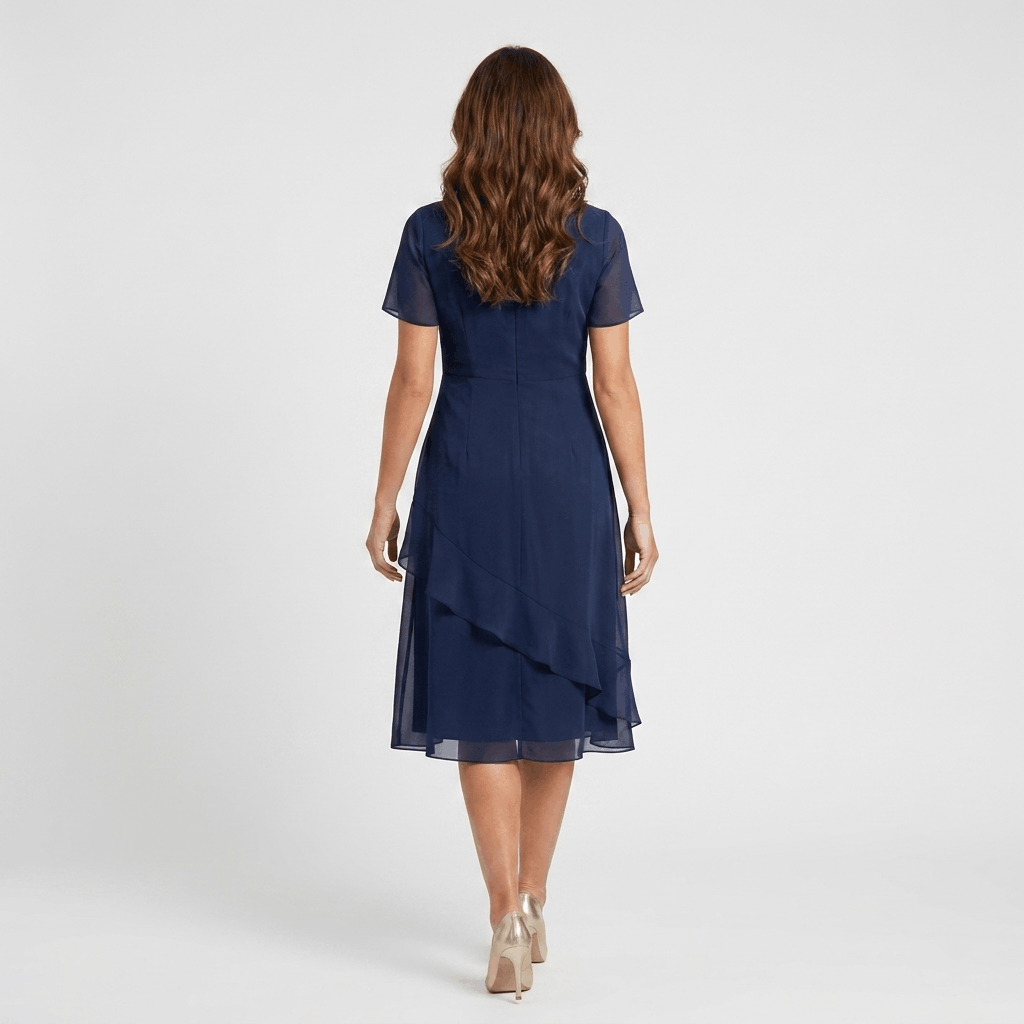 Rosalind Chiffon Midi Dress – Twist Waist Ruffle Detail Occasion Wear