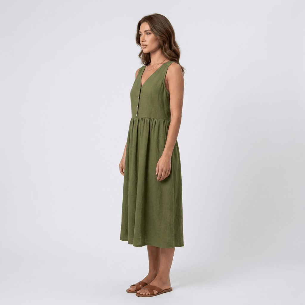 Mathilde Sleeveless Linen Midi Dress – Button Front Relaxed Summer Dress