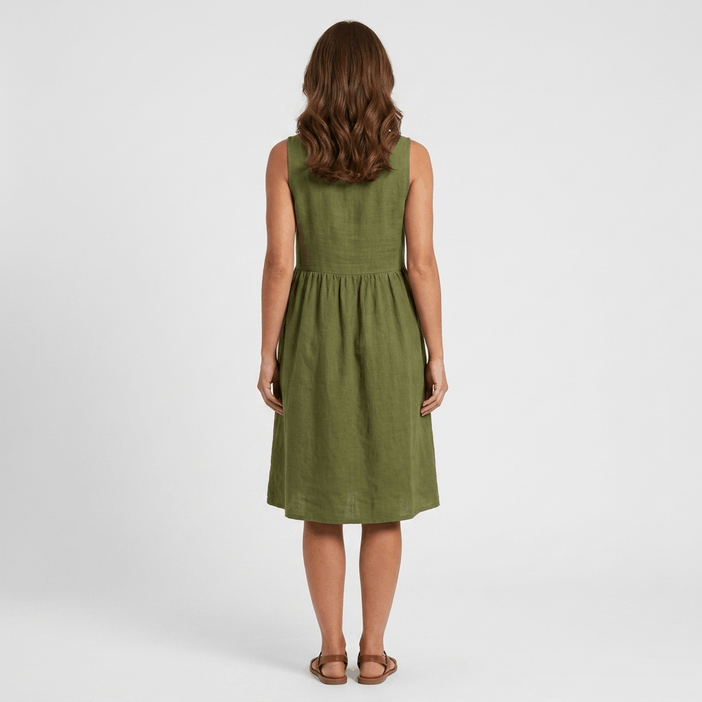 Mathilde Sleeveless Linen Midi Dress – Button Front Relaxed Summer Dress