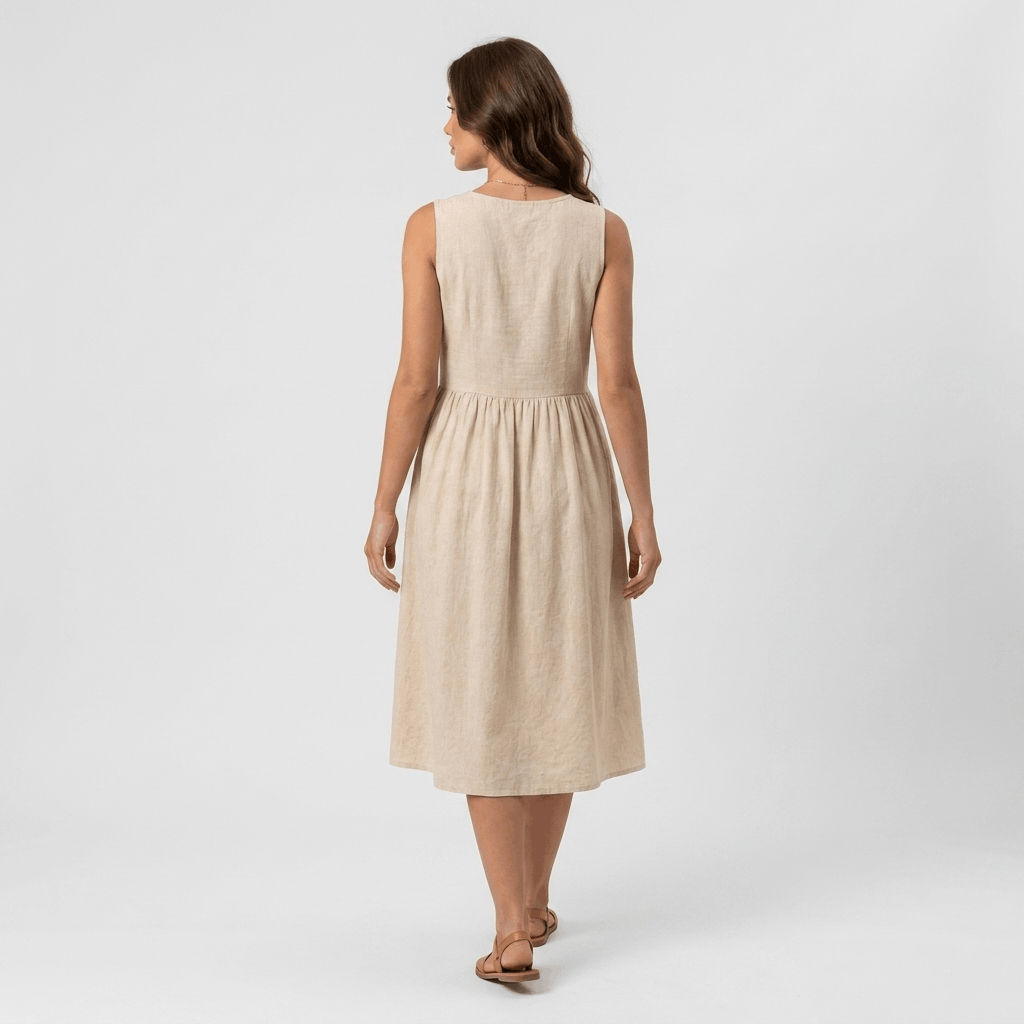 Mathilde Sleeveless Linen Midi Dress – Button Front Relaxed Summer Dress