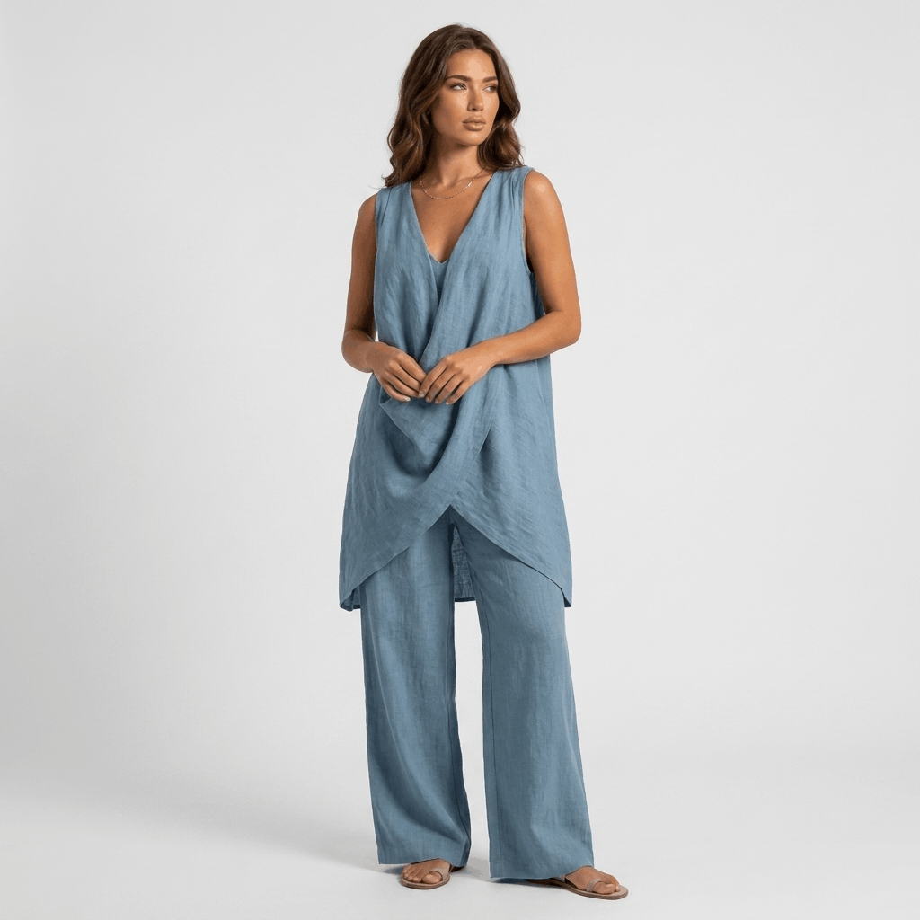 Pauline Cotton Linen Two-Piece Set – Sleeveless Relaxed Summer Outfit