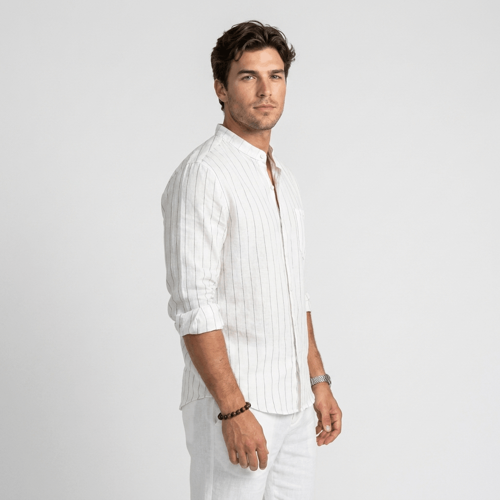 Evander Linen Blend Shirt – Retro Striped Button-Up Casual Top