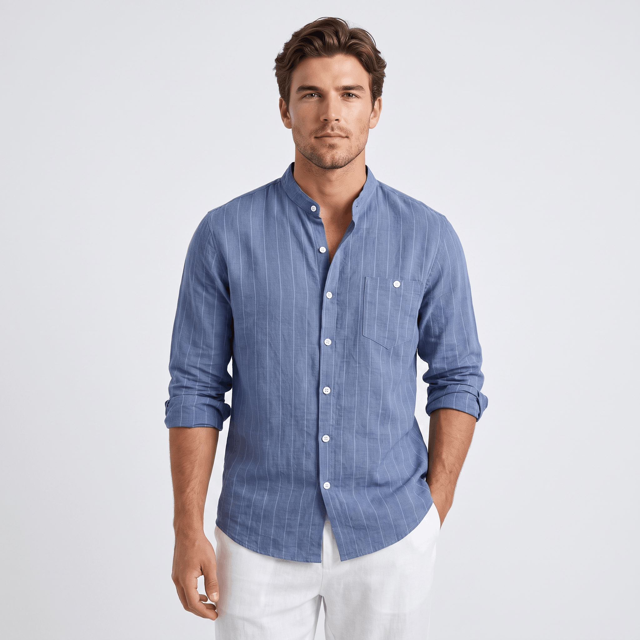 Evander Linen Blend Shirt – Retro Striped Button-Up Casual Top