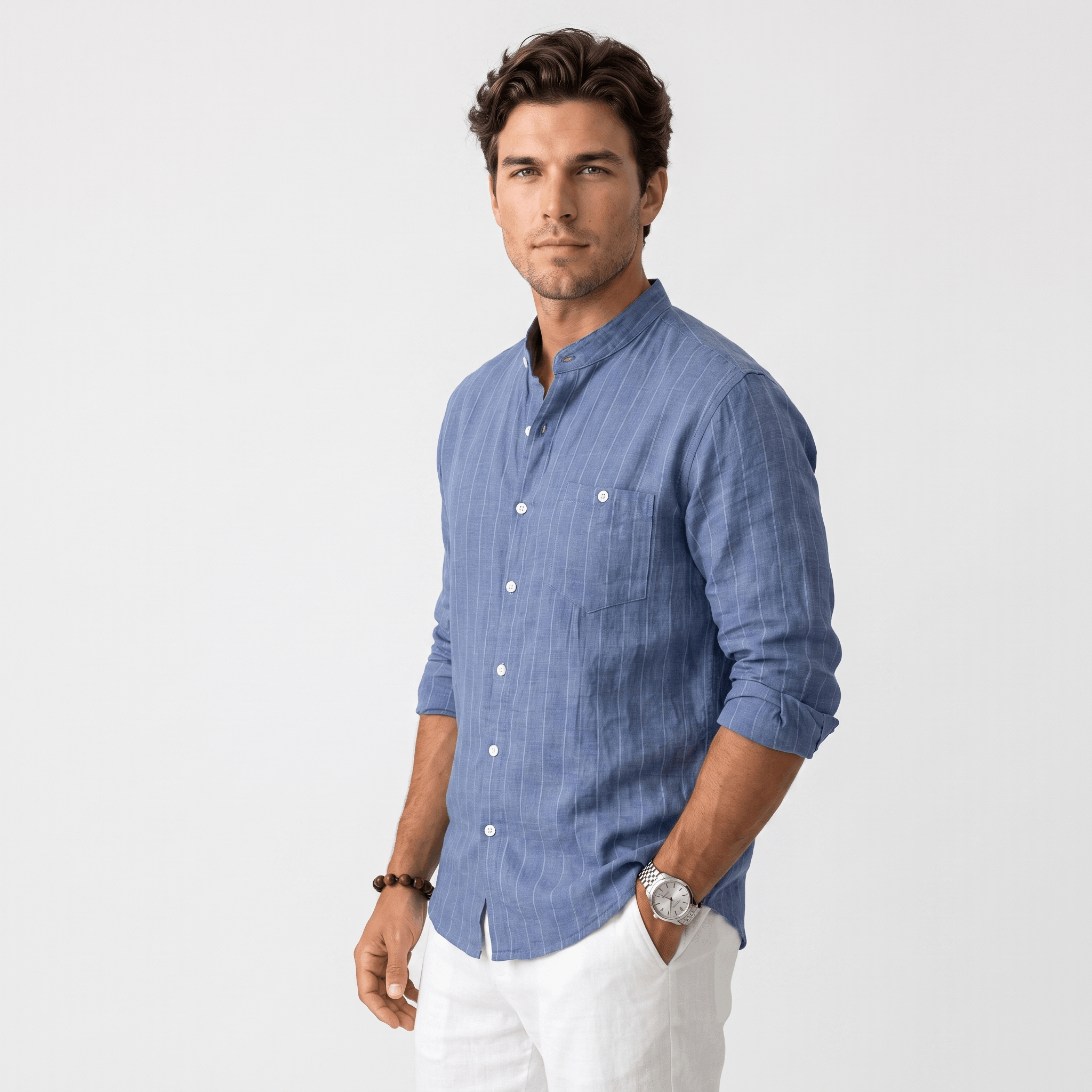 Evander Linen Blend Shirt – Retro Striped Button-Up Casual Top