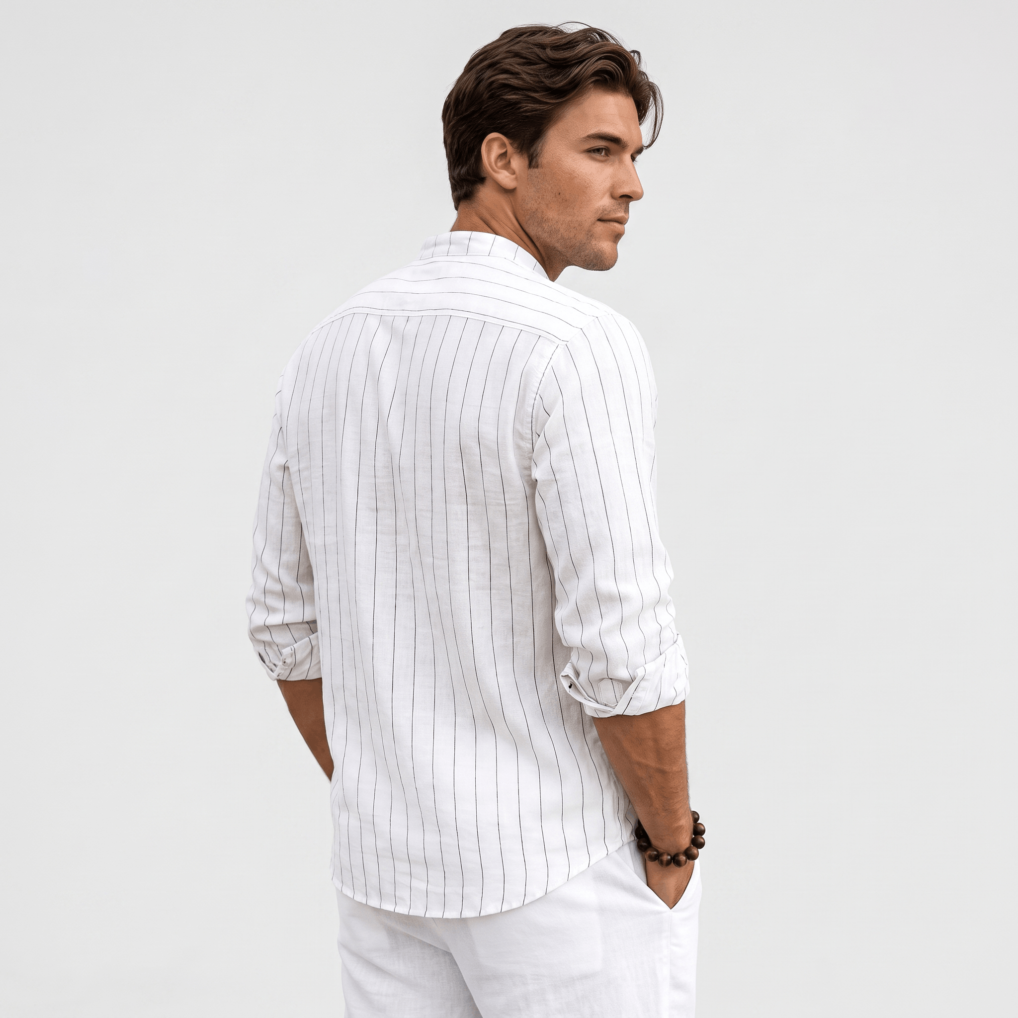 Evander Linen Blend Shirt – Retro Striped Button-Up Casual Top