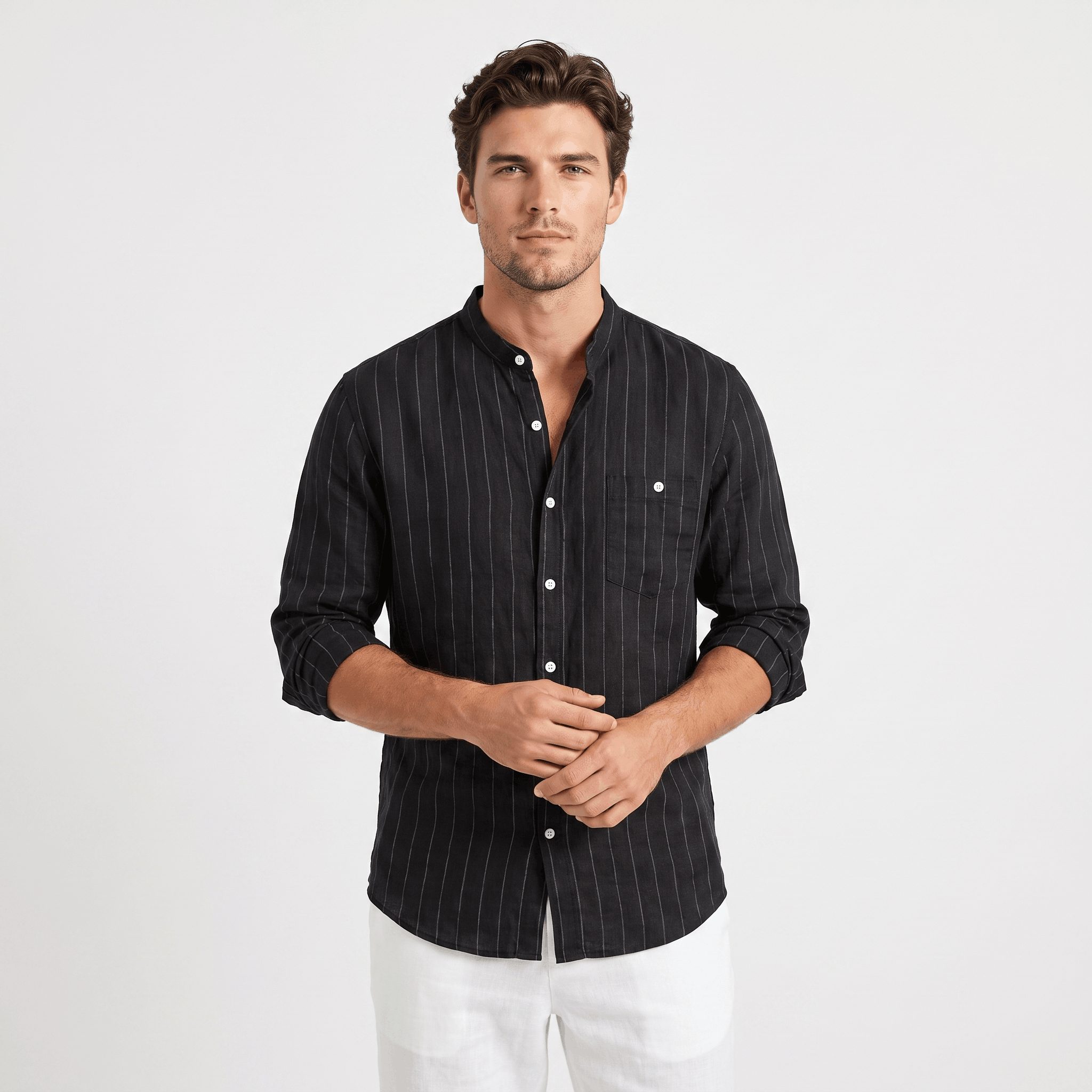 Evander Linen Blend Shirt – Retro Striped Button-Up Casual Top