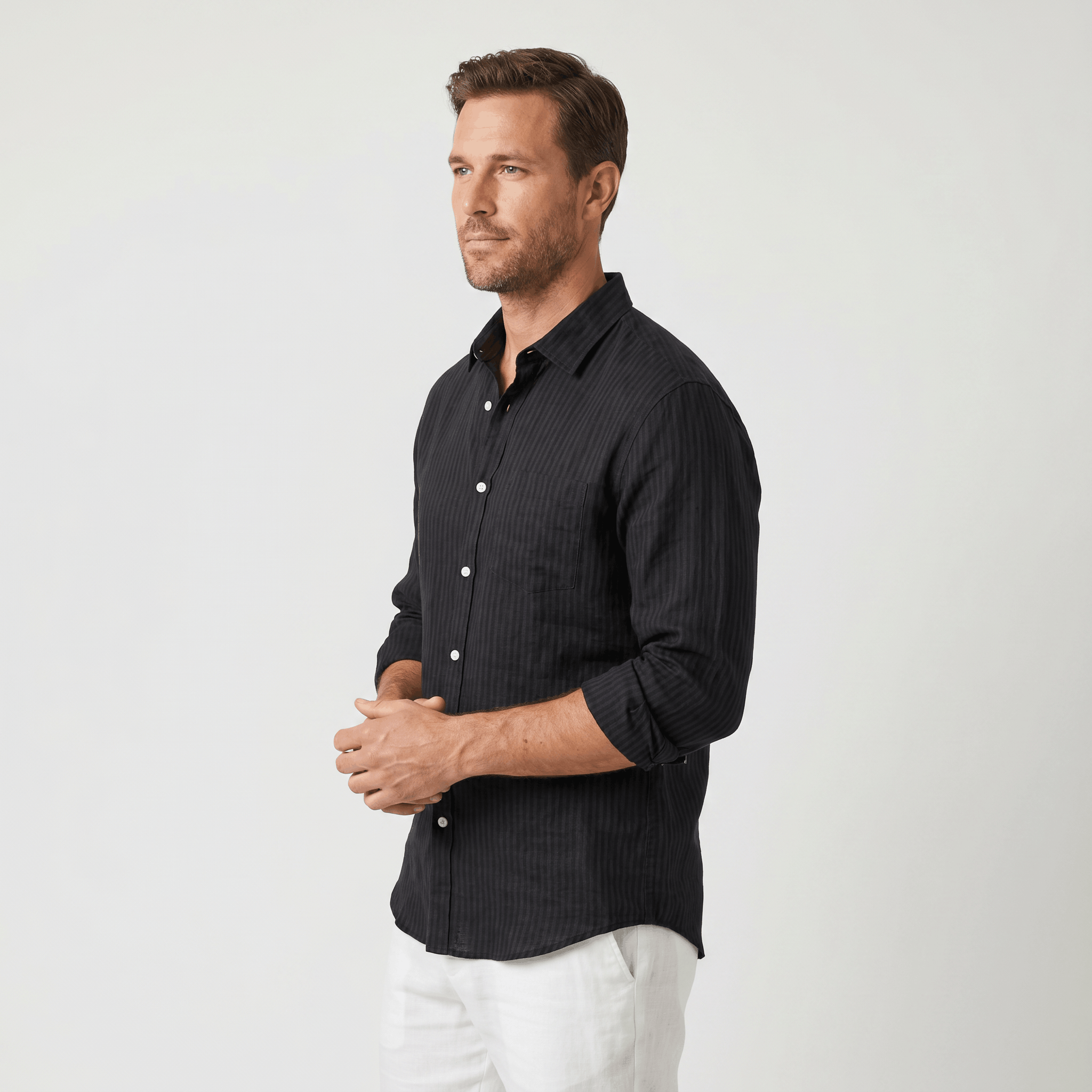 Evander Linen Blend Shirt – Retro Striped Button-Up Casual Top