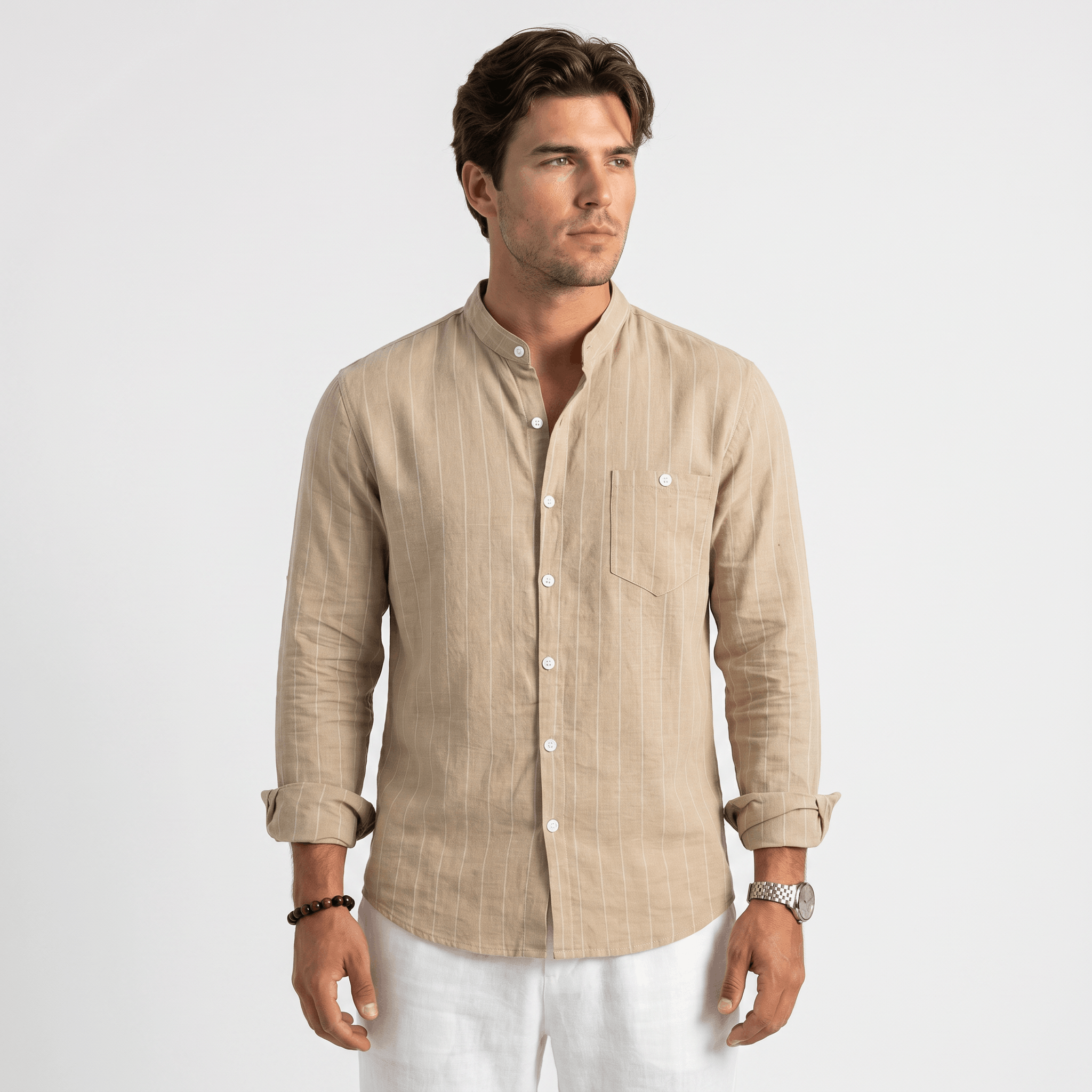Evander Linen Blend Shirt – Retro Striped Button-Up Casual Top