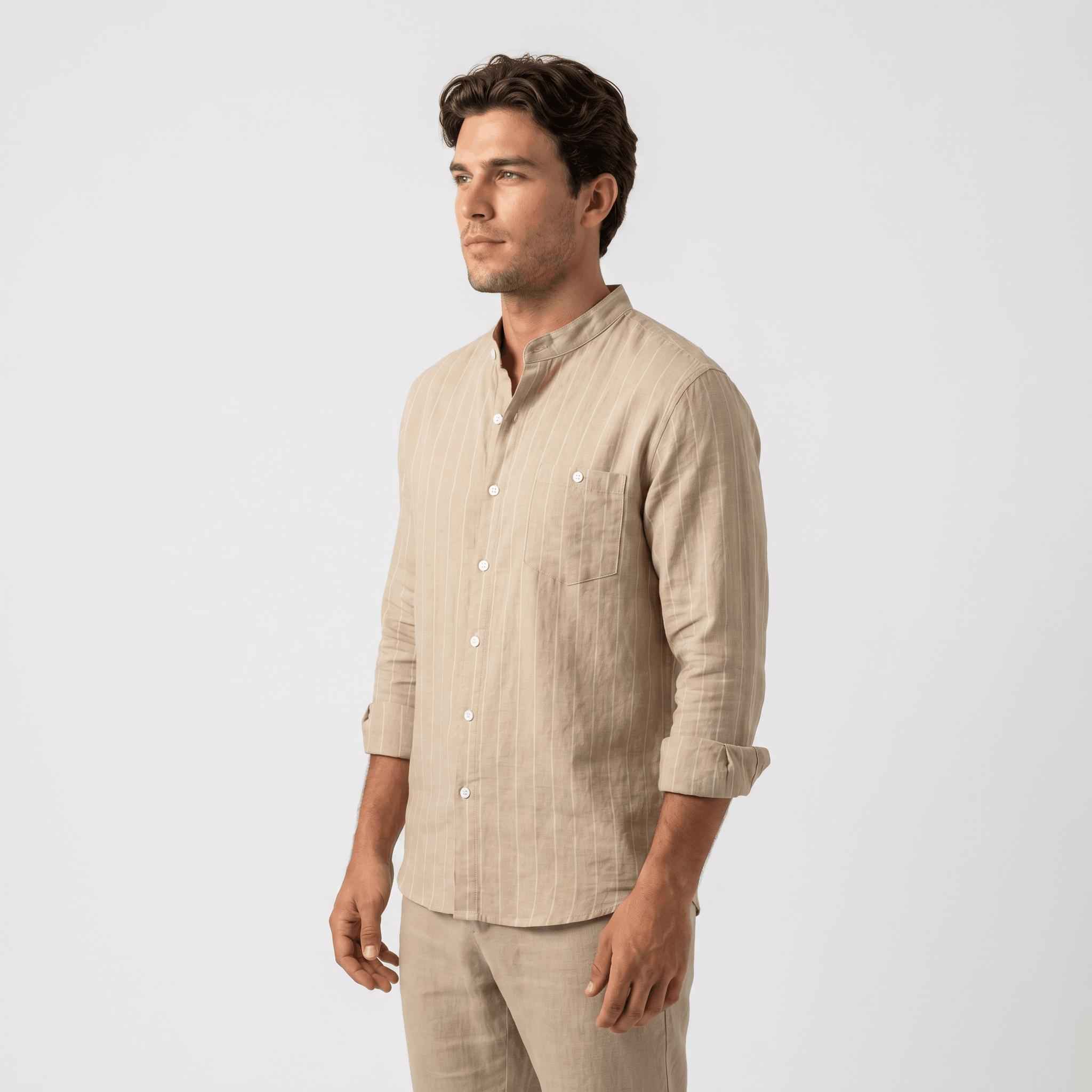 Evander Linen Blend Shirt – Retro Striped Button-Up Casual Top