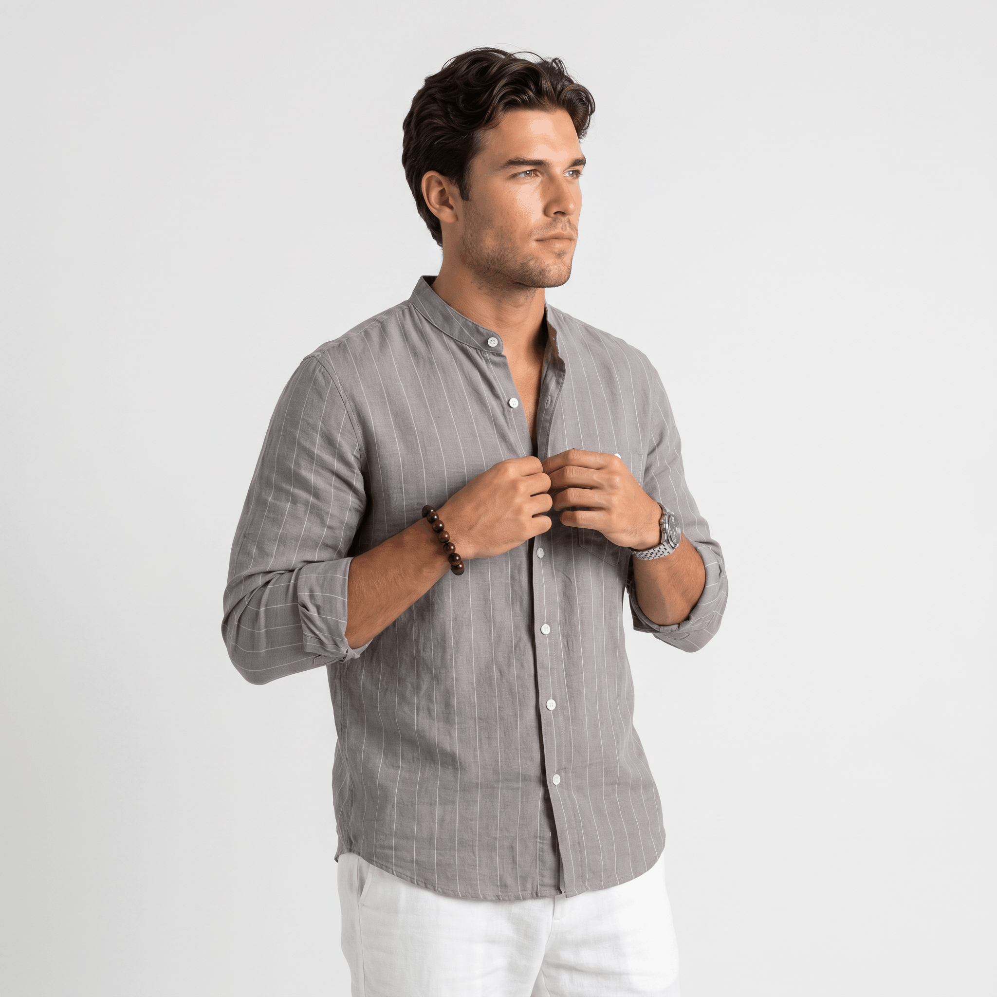 Evander Linen Blend Shirt – Retro Striped Button-Up Casual Top