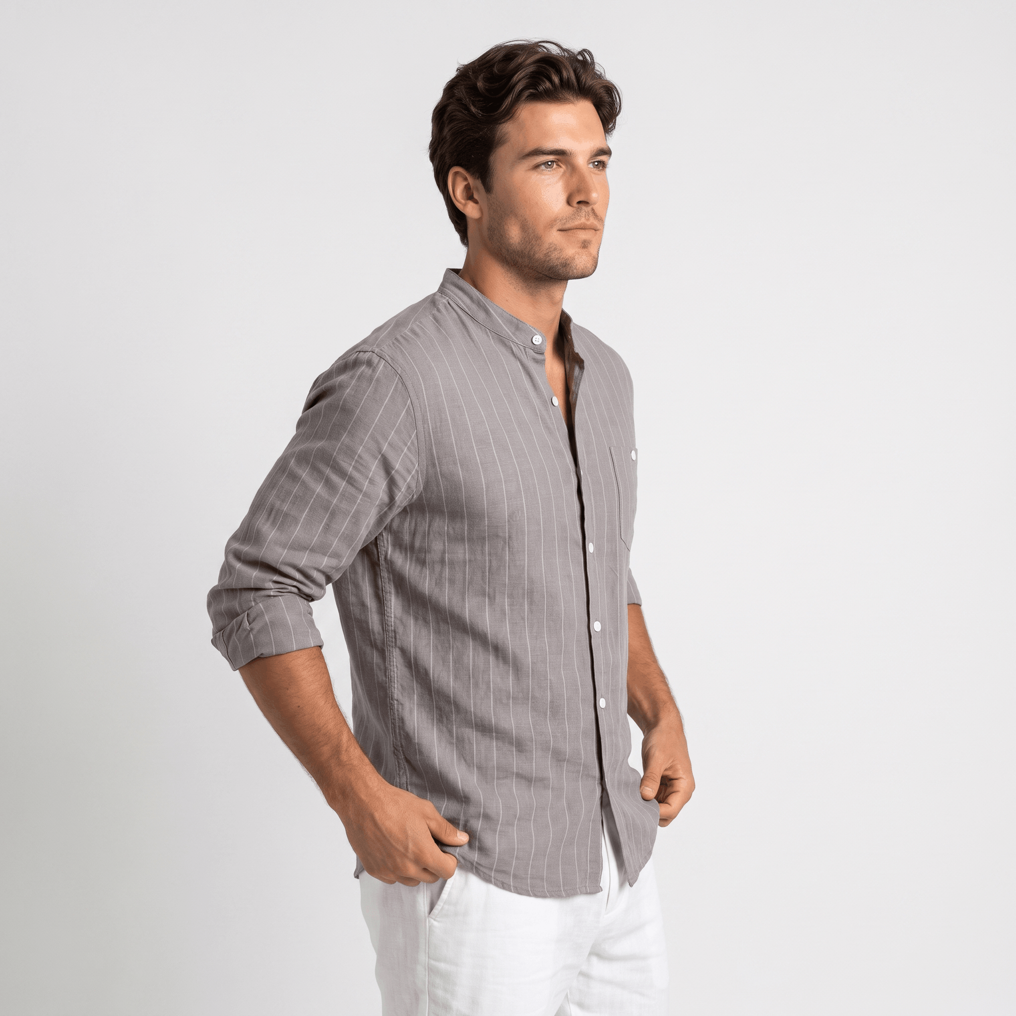Evander Linen Blend Shirt – Retro Striped Button-Up Casual Top