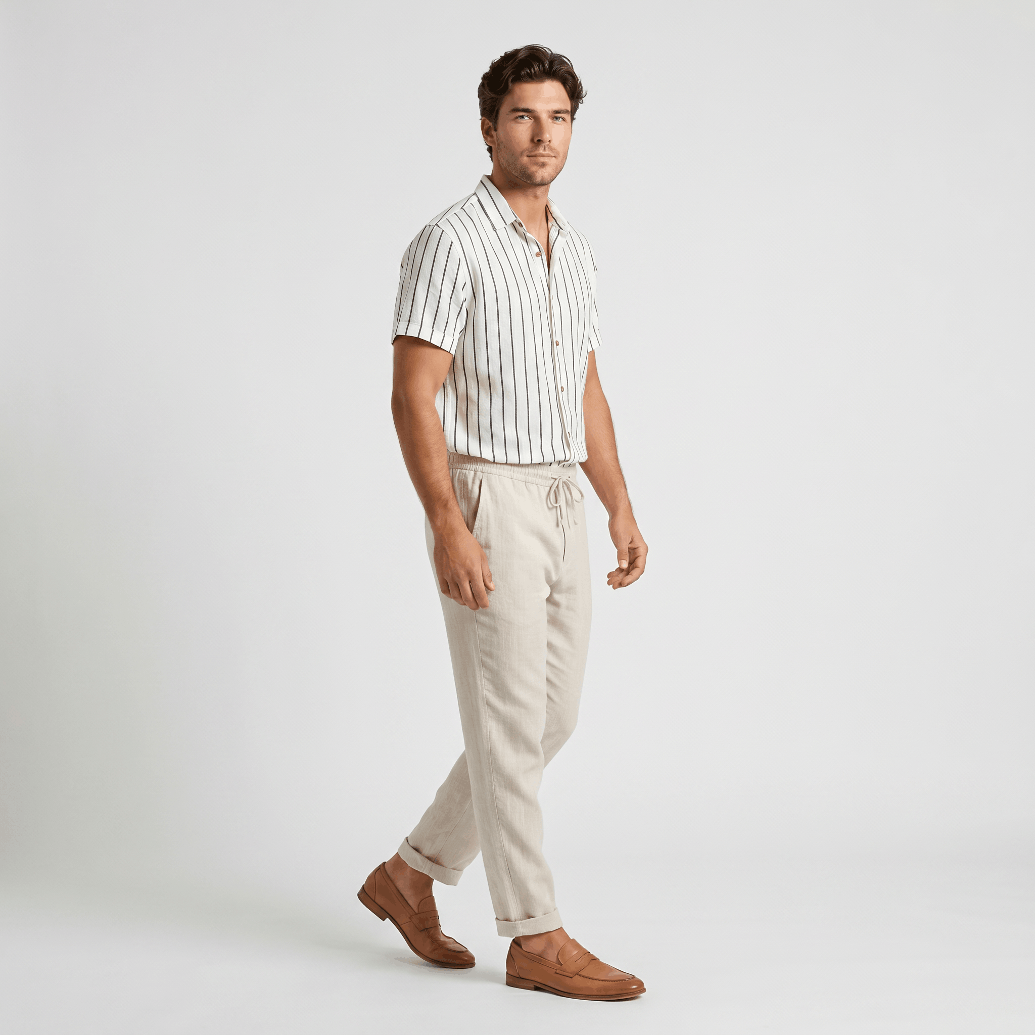 Caspian Resort Two-Piece Set – Striped Drawstring Vacation Outfit