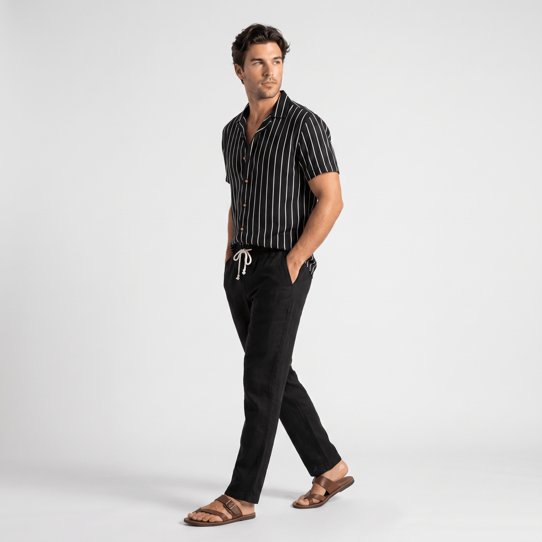 Caspian Resort Two-Piece Set – Striped Drawstring Vacation Outfit