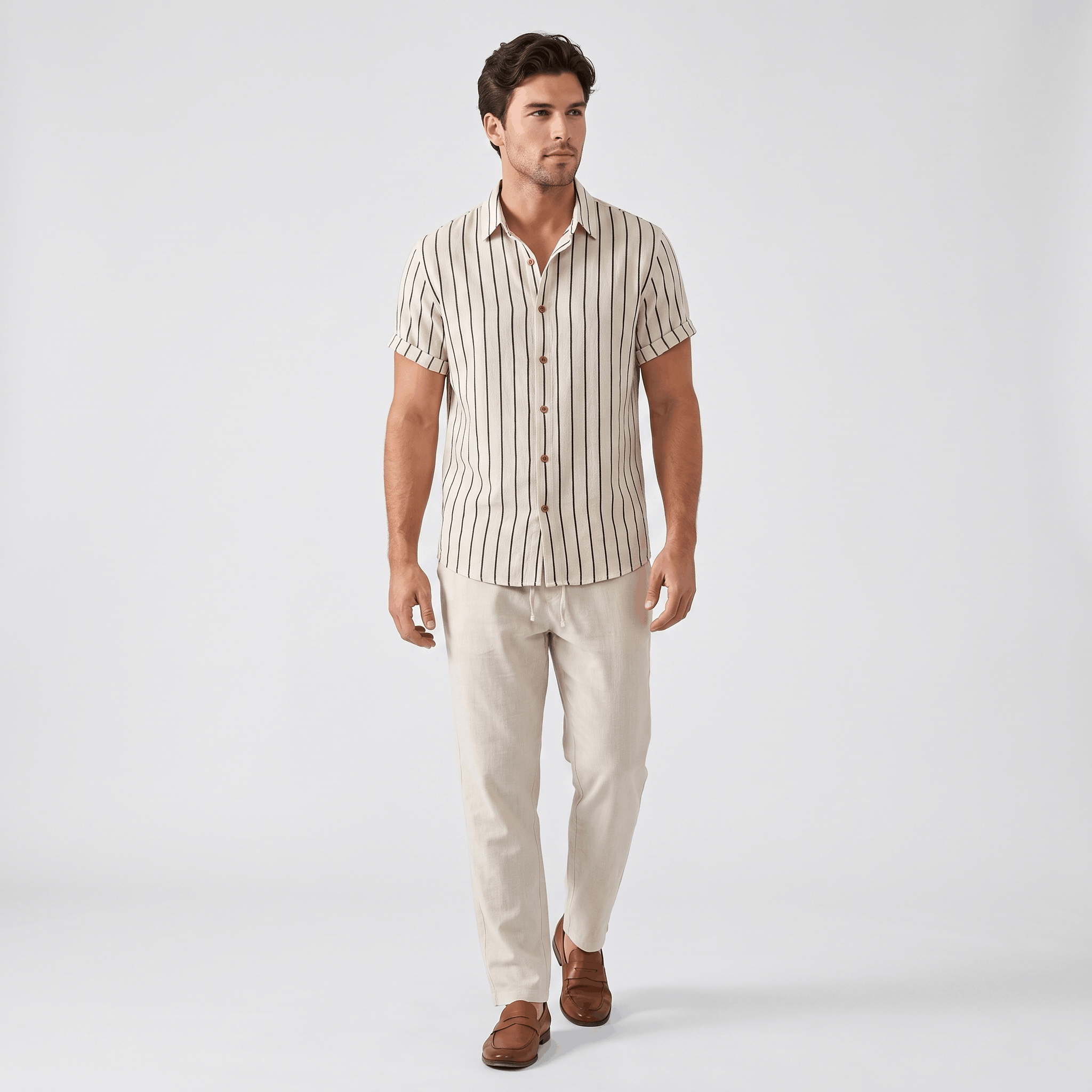 Caspian Resort Two-Piece Set – Striped Drawstring Vacation Outfit
