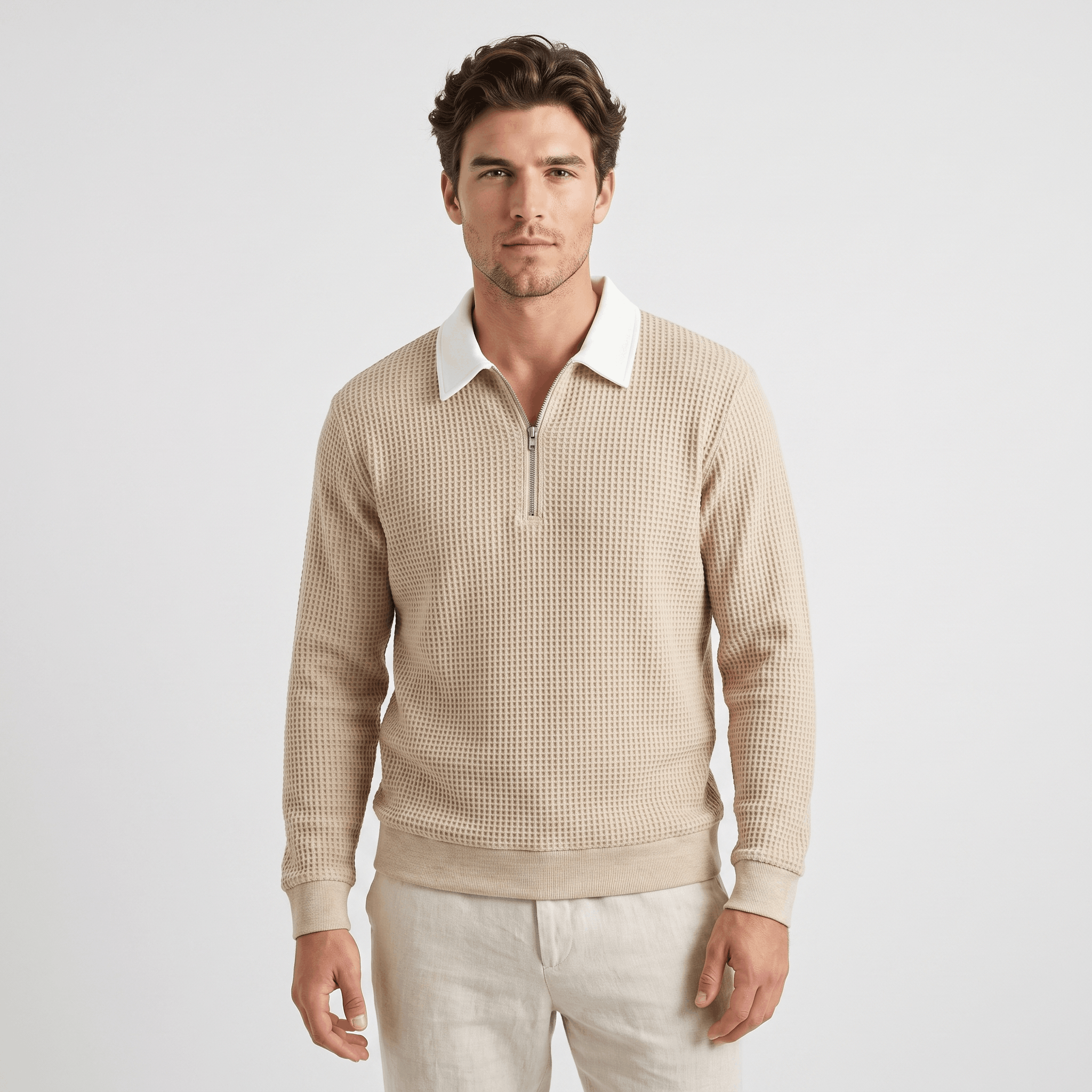 Kerwyn Waffle Knit Polo Sweater – Quarter Zip Textured Pullover
