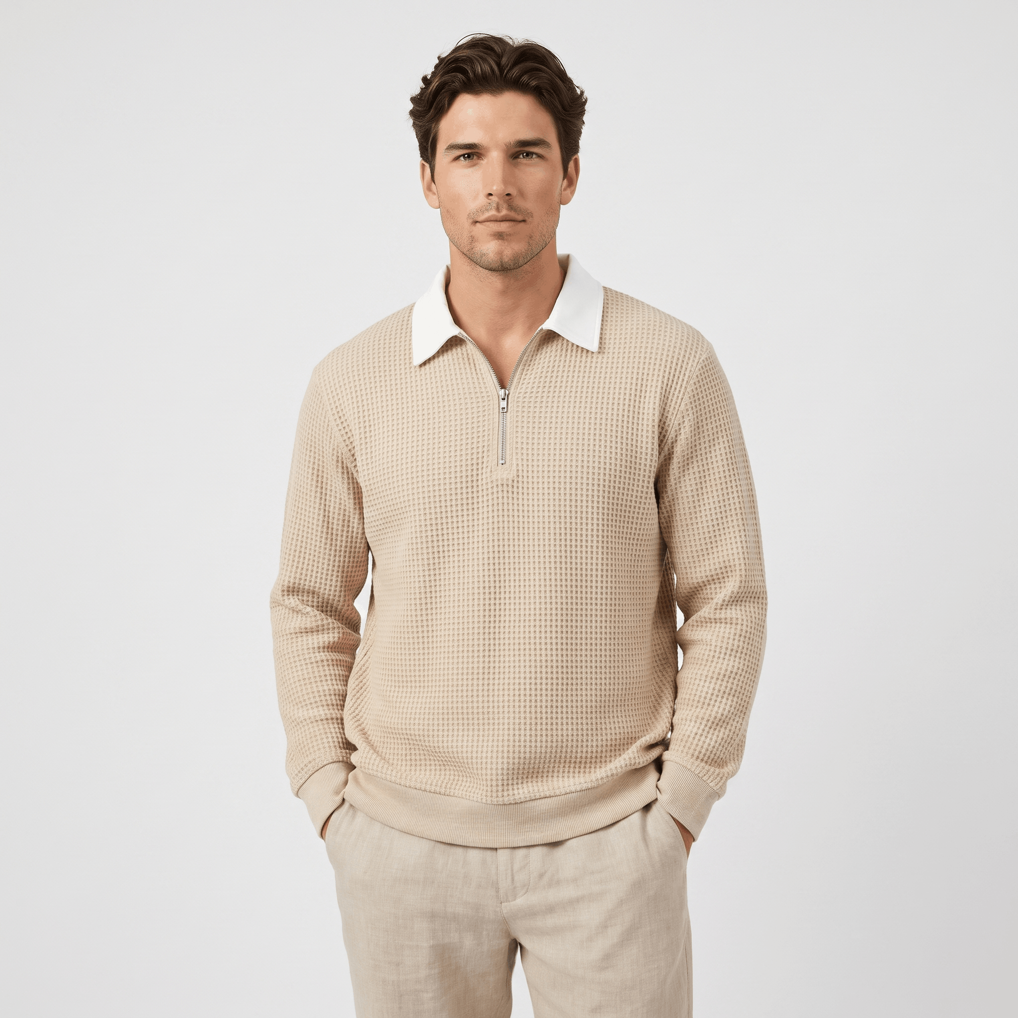 Kerwyn Waffle Knit Polo Sweater – Quarter Zip Textured Pullover