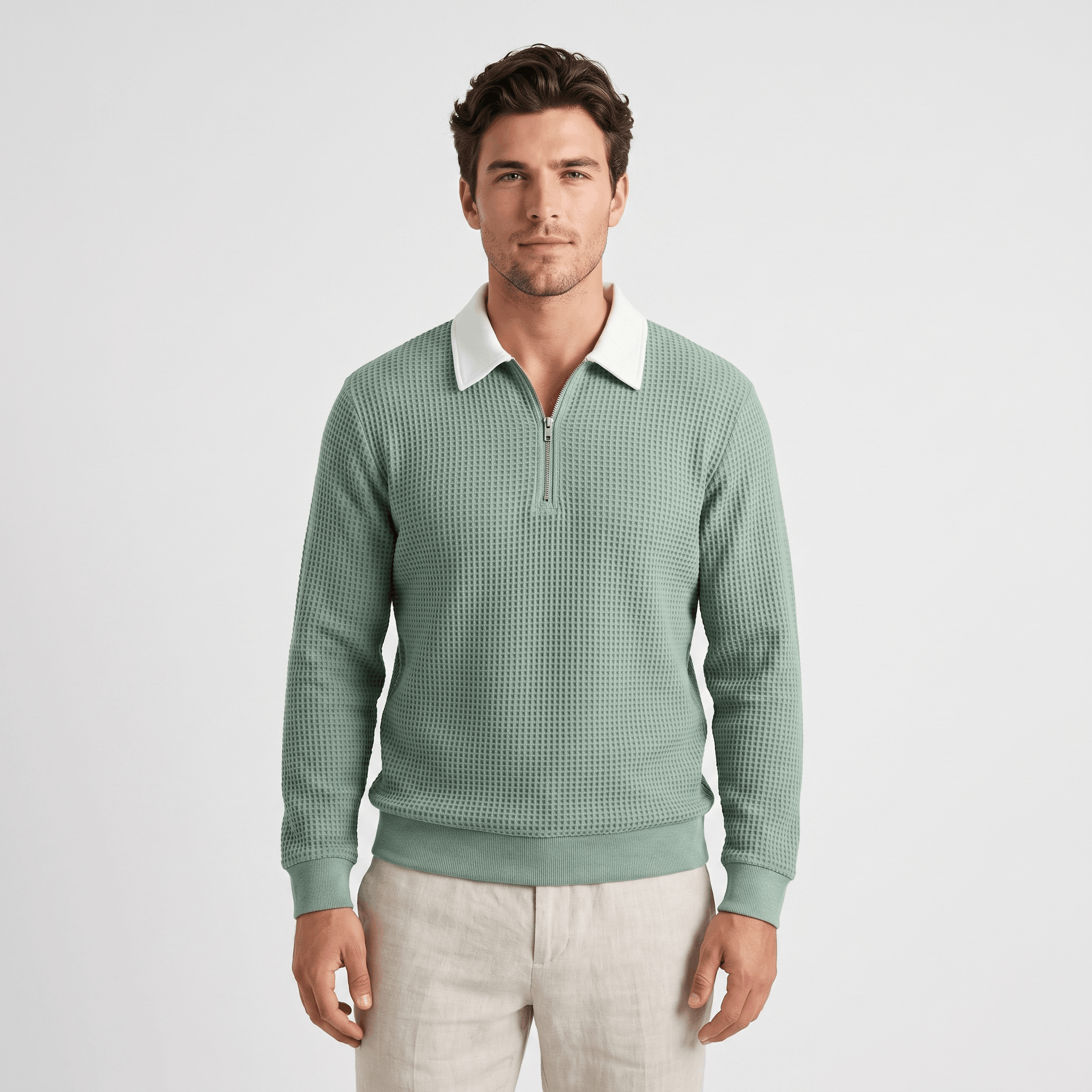 Kerwyn Waffle Knit Polo Sweater – Quarter Zip Textured Pullover