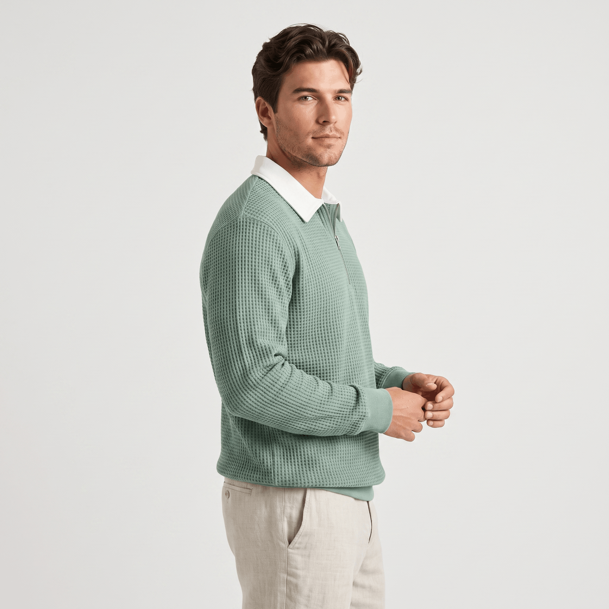 Kerwyn Waffle Knit Polo Sweater – Quarter Zip Textured Pullover