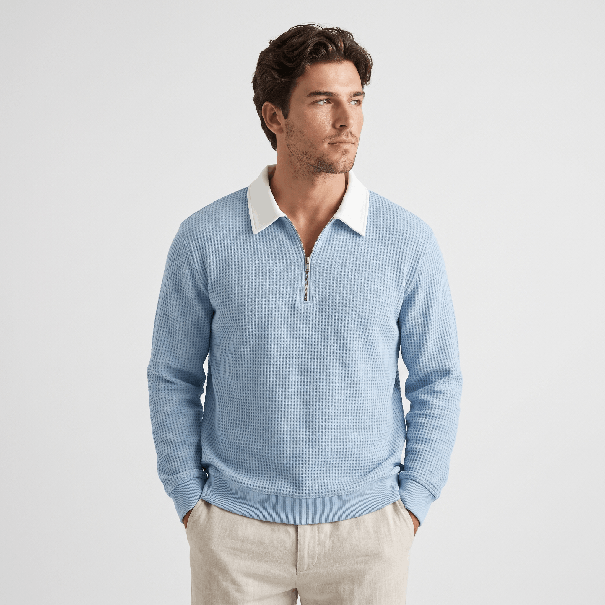 Kerwyn Waffle Knit Polo Sweater – Quarter Zip Textured Pullover
