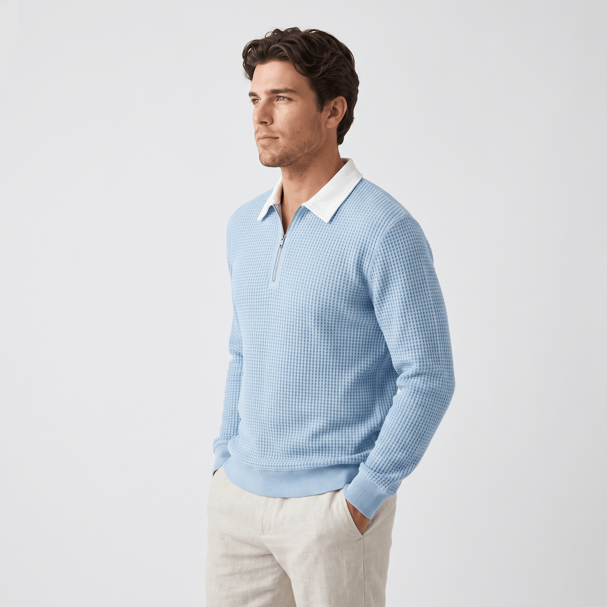 Kerwyn Waffle Knit Polo Sweater – Quarter Zip Textured Pullover
