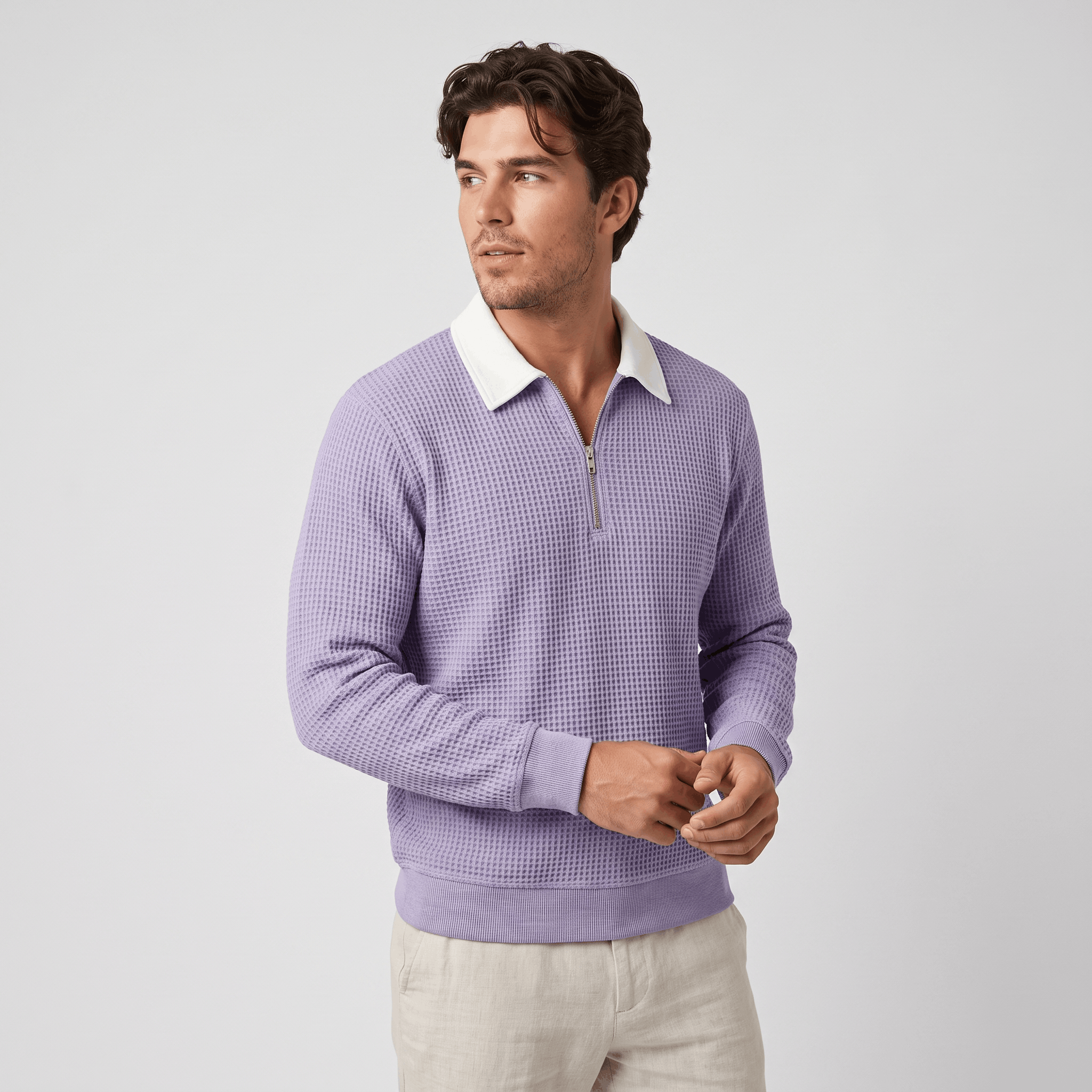 Kerwyn Waffle Knit Polo Sweater – Quarter Zip Textured Pullover