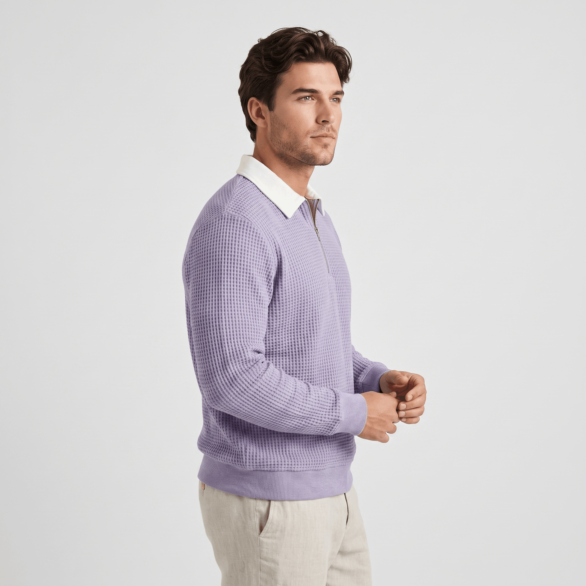 Kerwyn Waffle Knit Polo Sweater – Quarter Zip Textured Pullover