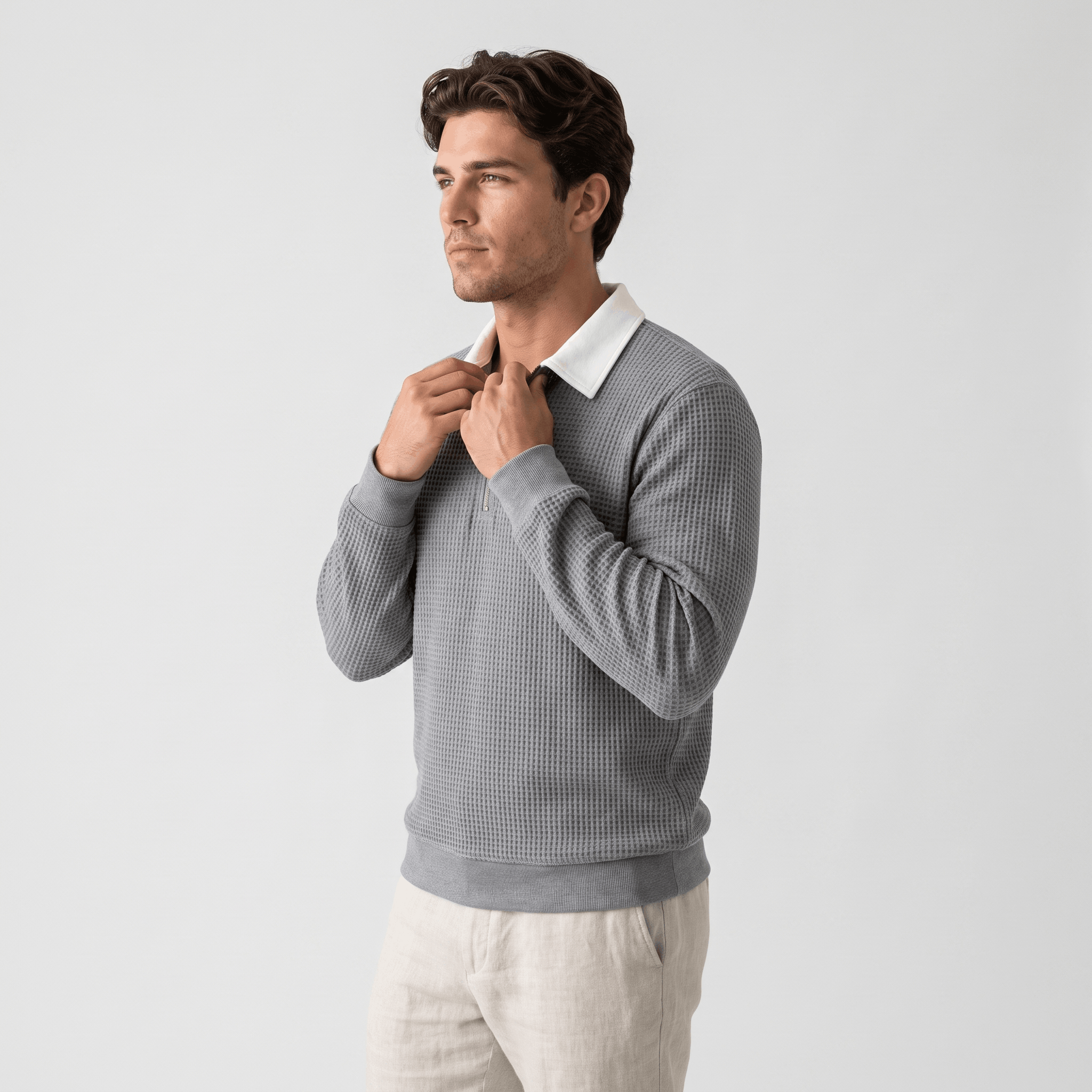 Kerwyn Waffle Knit Polo Sweater – Quarter Zip Textured Pullover