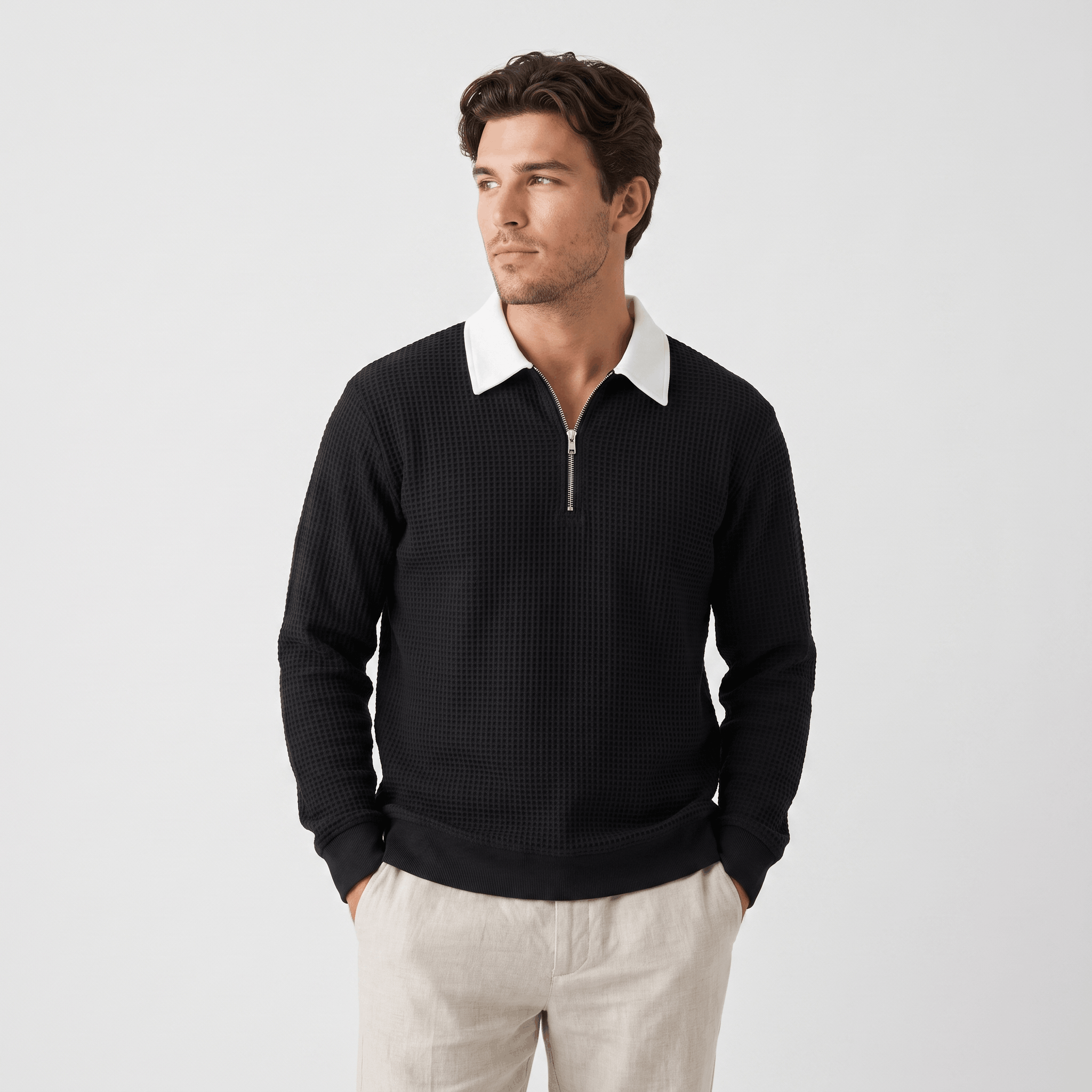 Kerwyn Waffle Knit Polo Sweater – Quarter Zip Textured Pullover