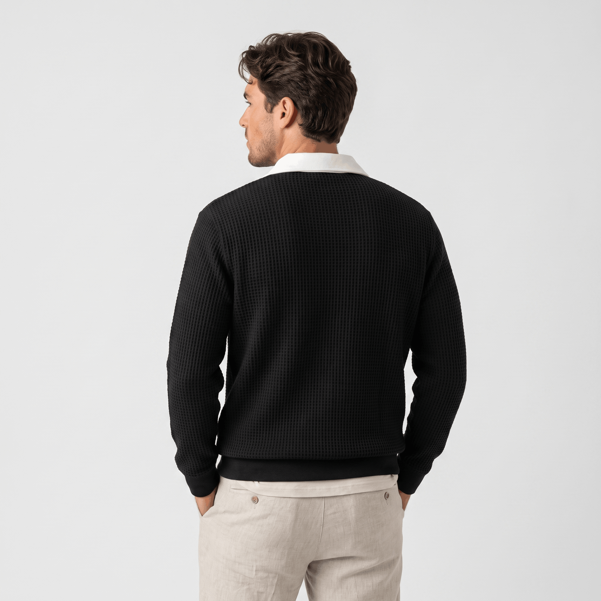 Kerwyn Waffle Knit Polo Sweater – Quarter Zip Textured Pullover