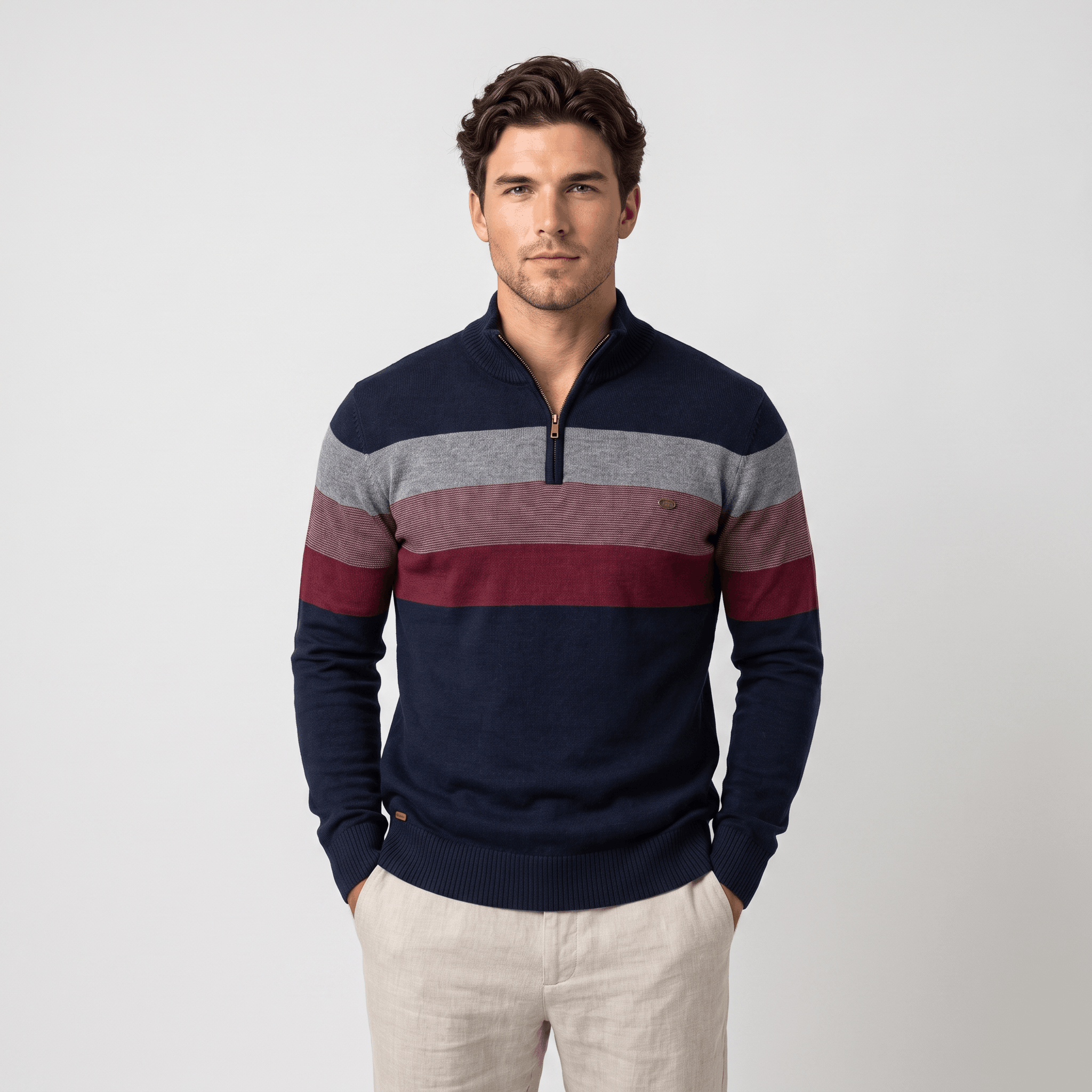 Raffy Cotton Half-Zip Sweater – Ribbed Long Sleeve Pullover