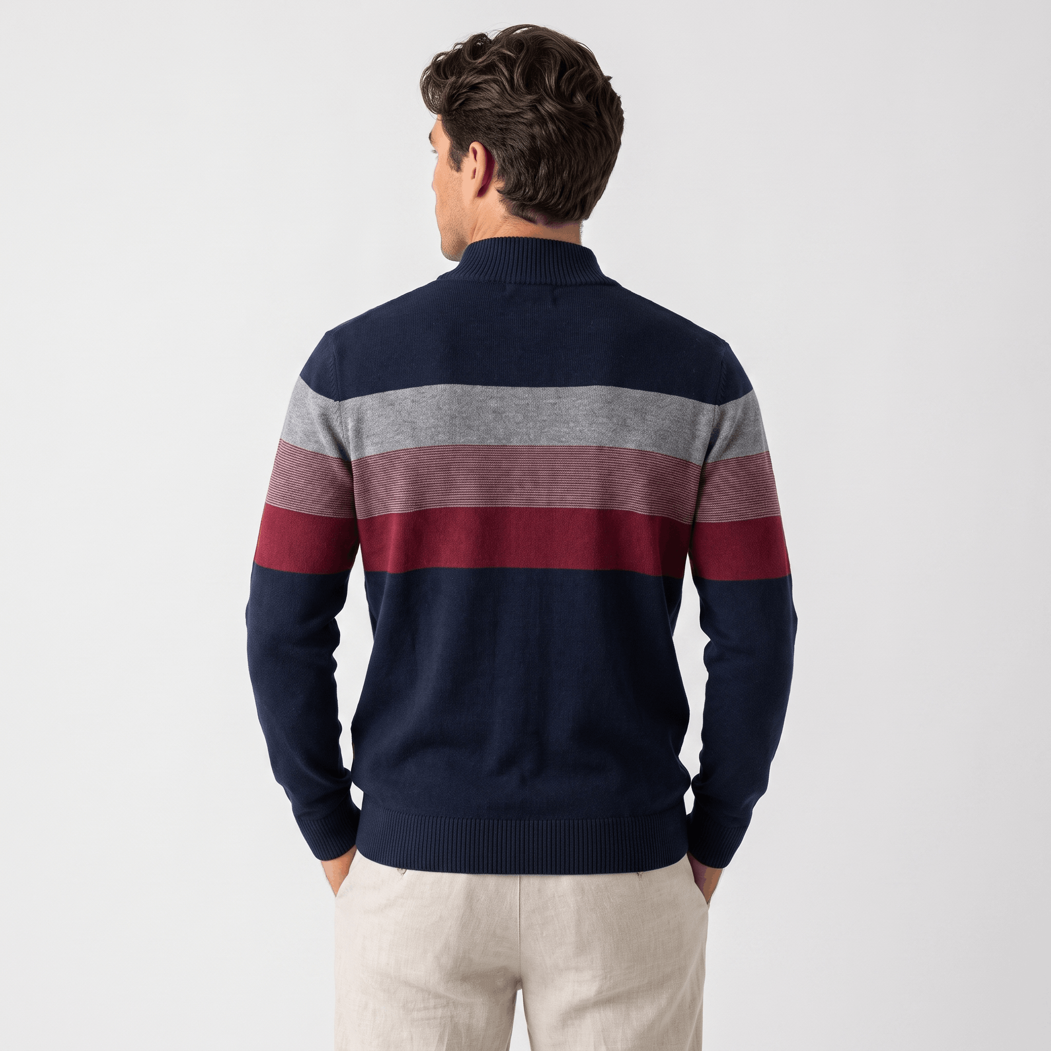 Raffy Cotton Half-Zip Sweater – Ribbed Long Sleeve Pullover