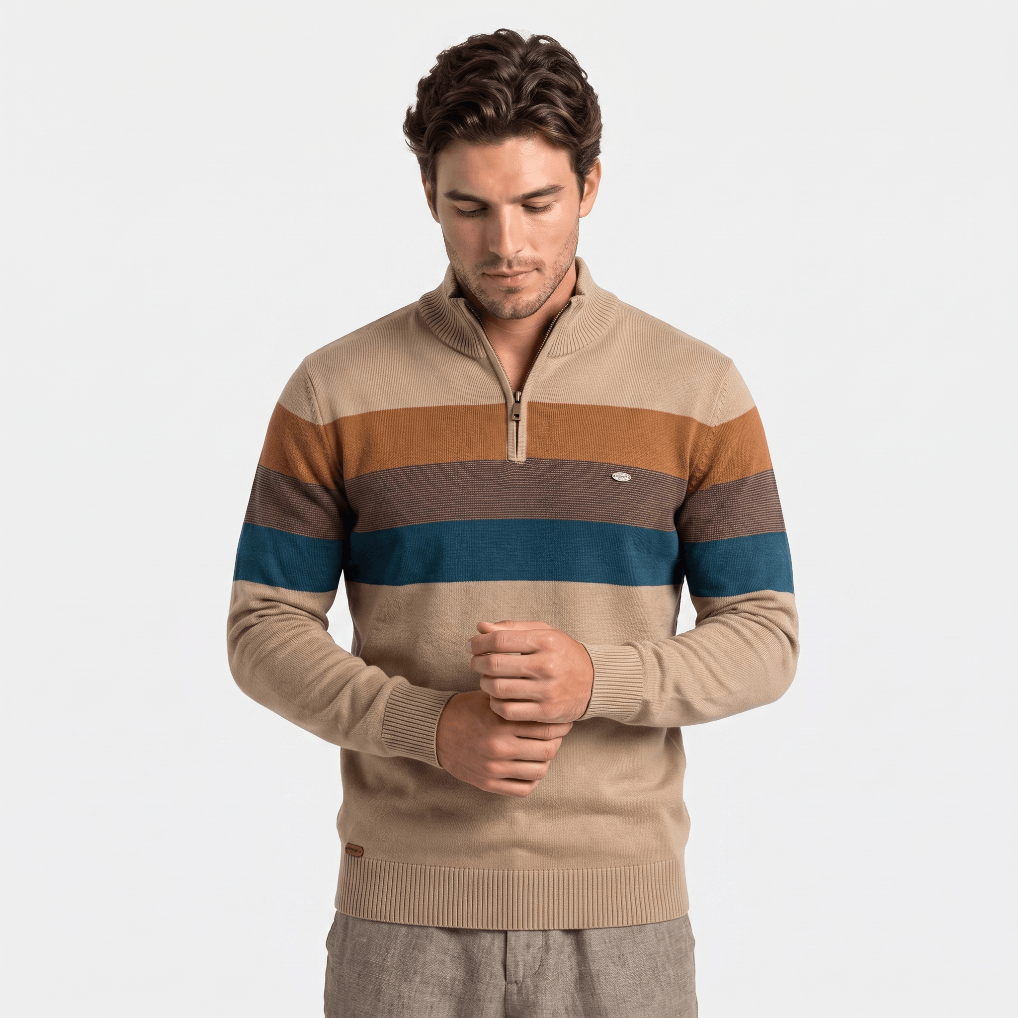 Raffy Cotton Half-Zip Sweater – Ribbed Long Sleeve Pullover
