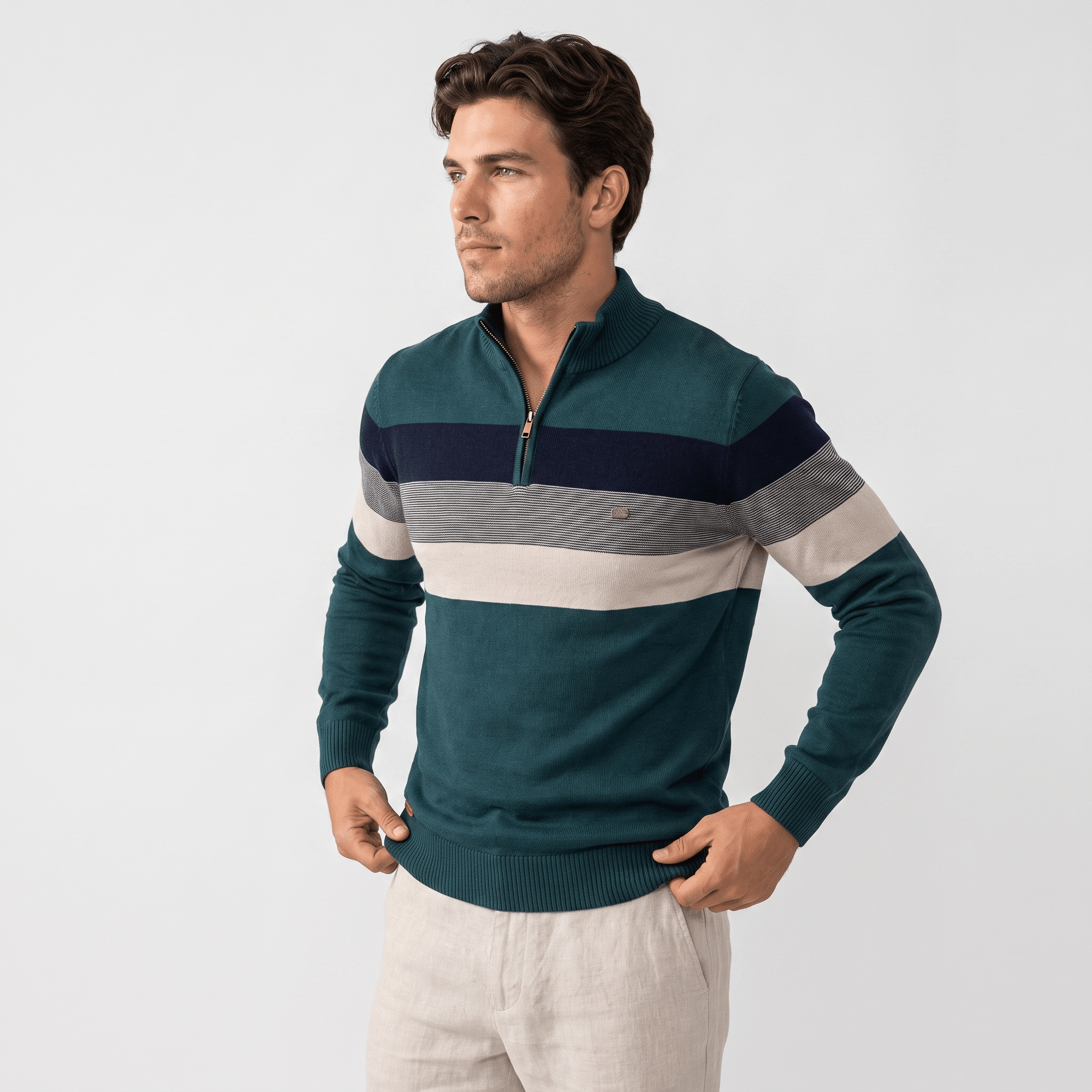 Raffy Cotton Half-Zip Sweater – Ribbed Long Sleeve Pullover