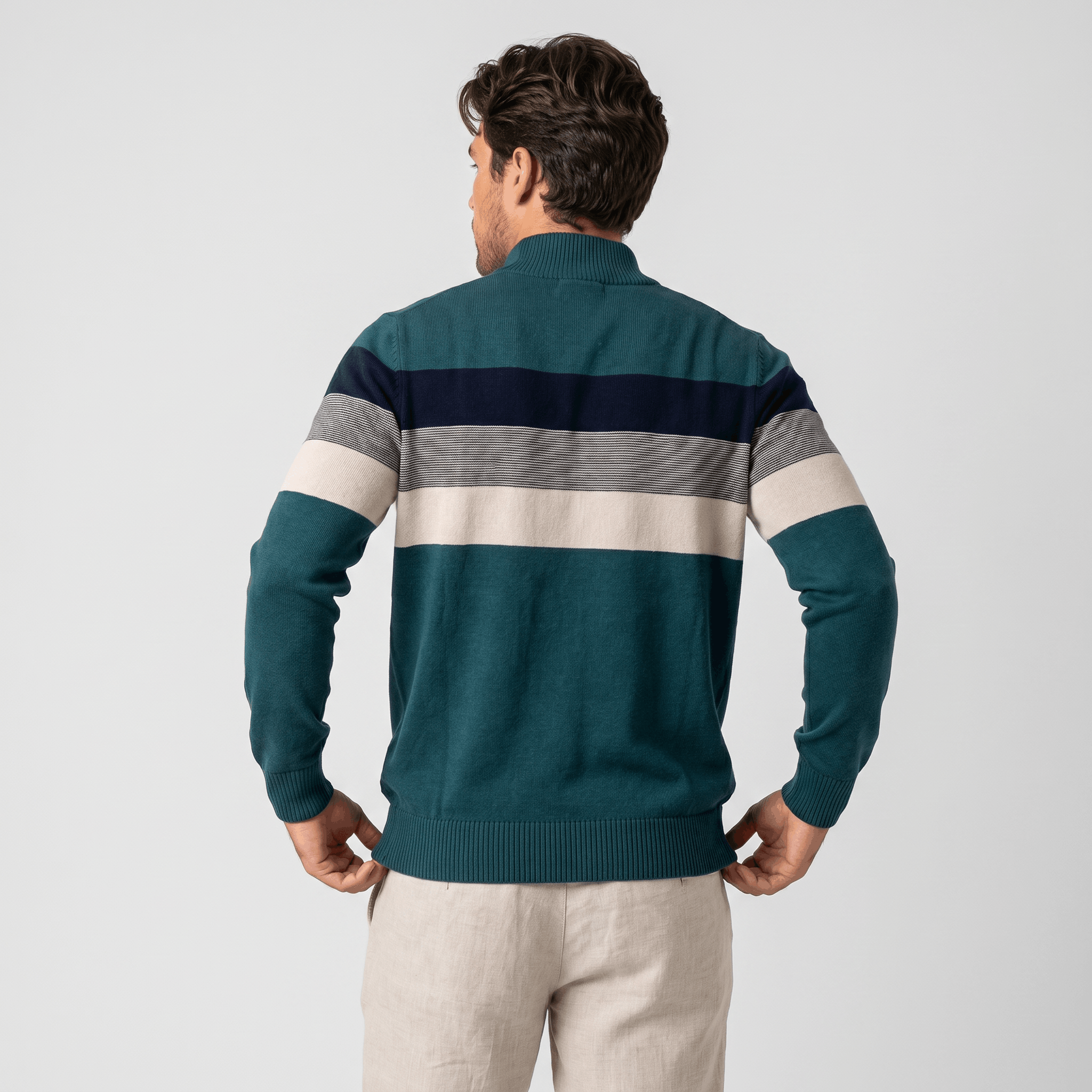 Raffy Cotton Half-Zip Sweater – Ribbed Long Sleeve Pullover