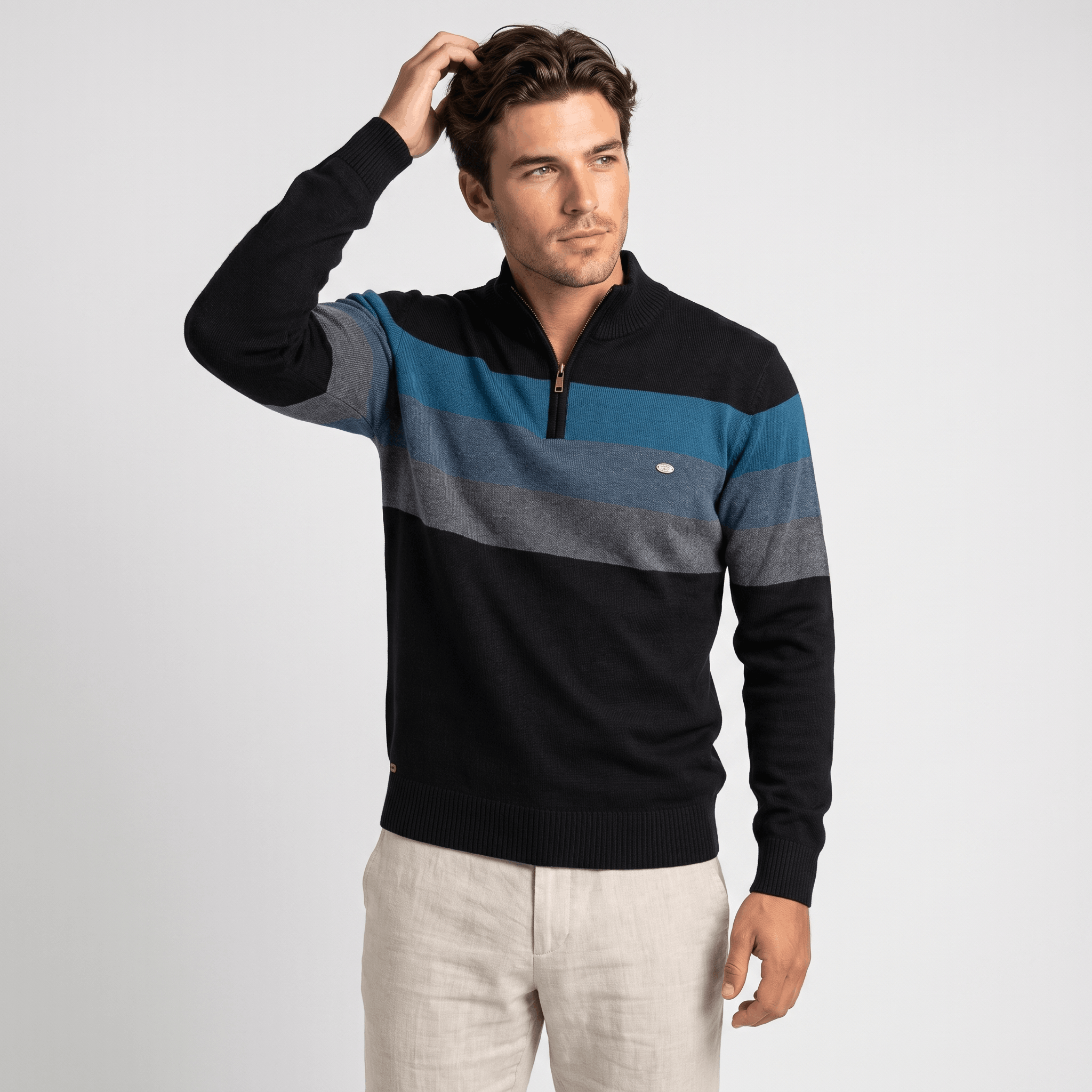 Raffy Cotton Half-Zip Sweater – Ribbed Long Sleeve Pullover