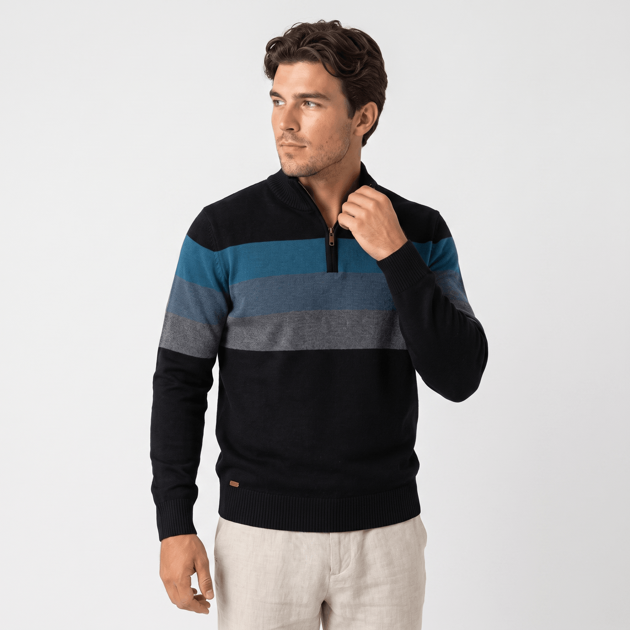 Raffy Cotton Half-Zip Sweater – Ribbed Long Sleeve Pullover