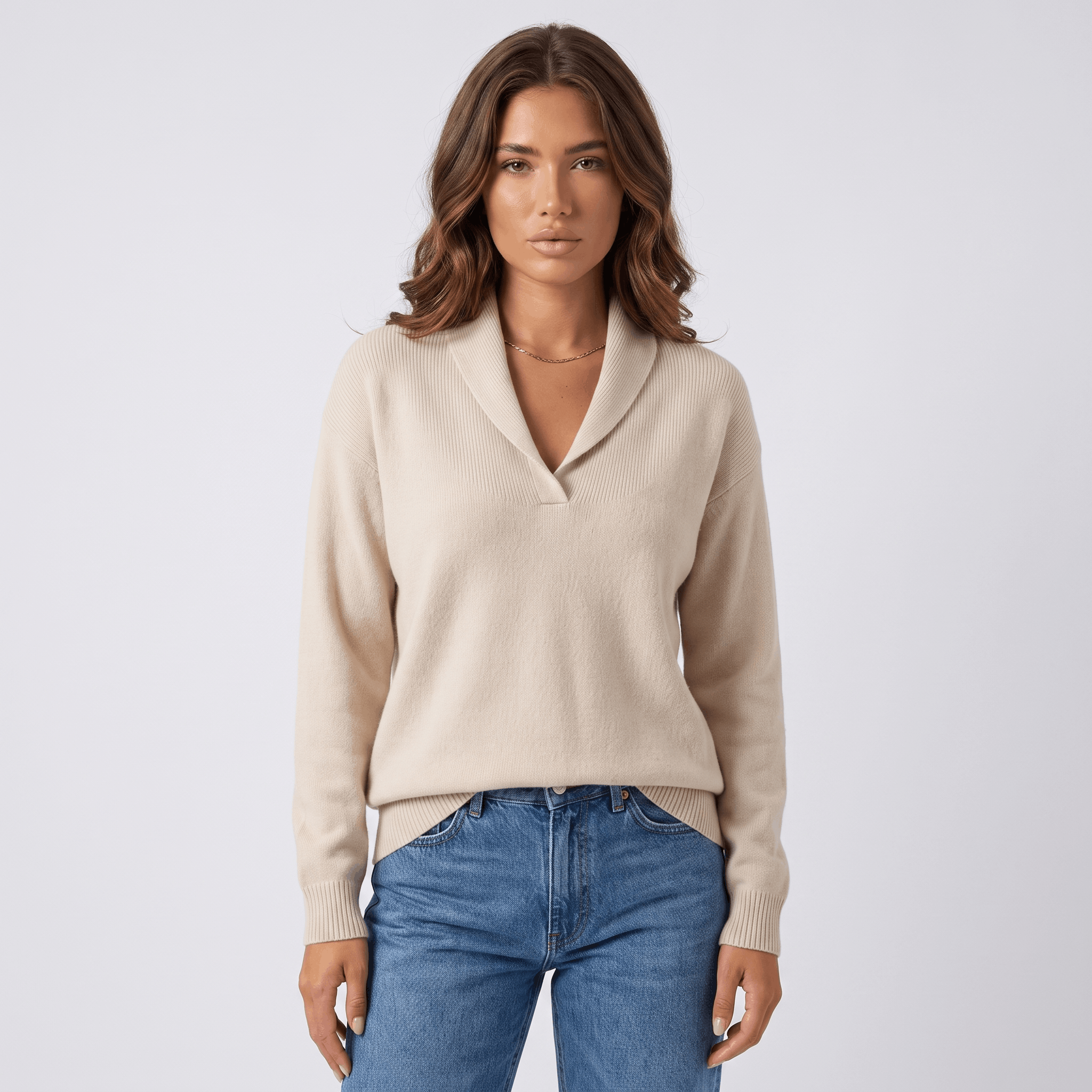 Marianne Knit Sweater – Shawl Collar Relaxed Pullover Top