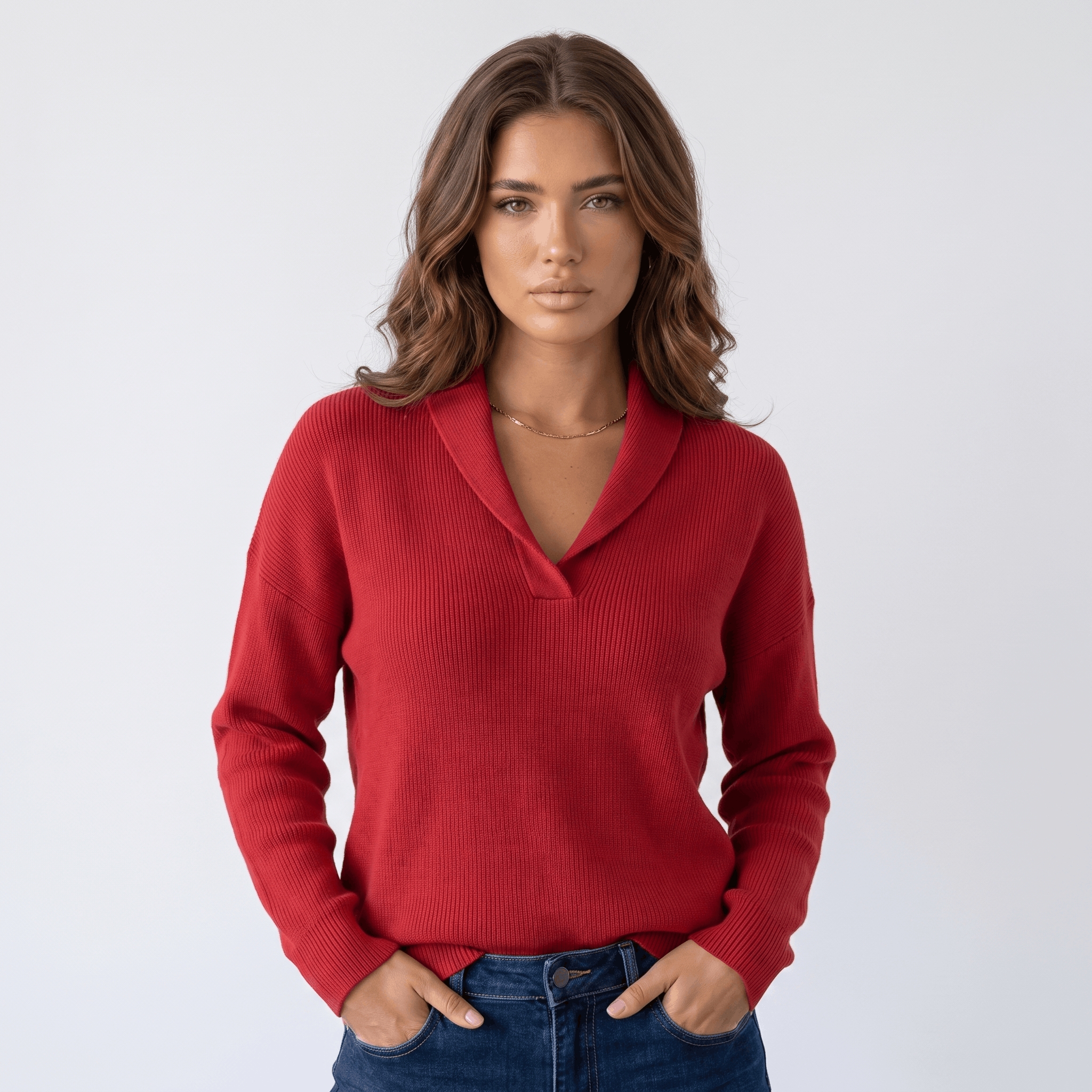 Marianne Knit Sweater – Shawl Collar Relaxed Pullover Top