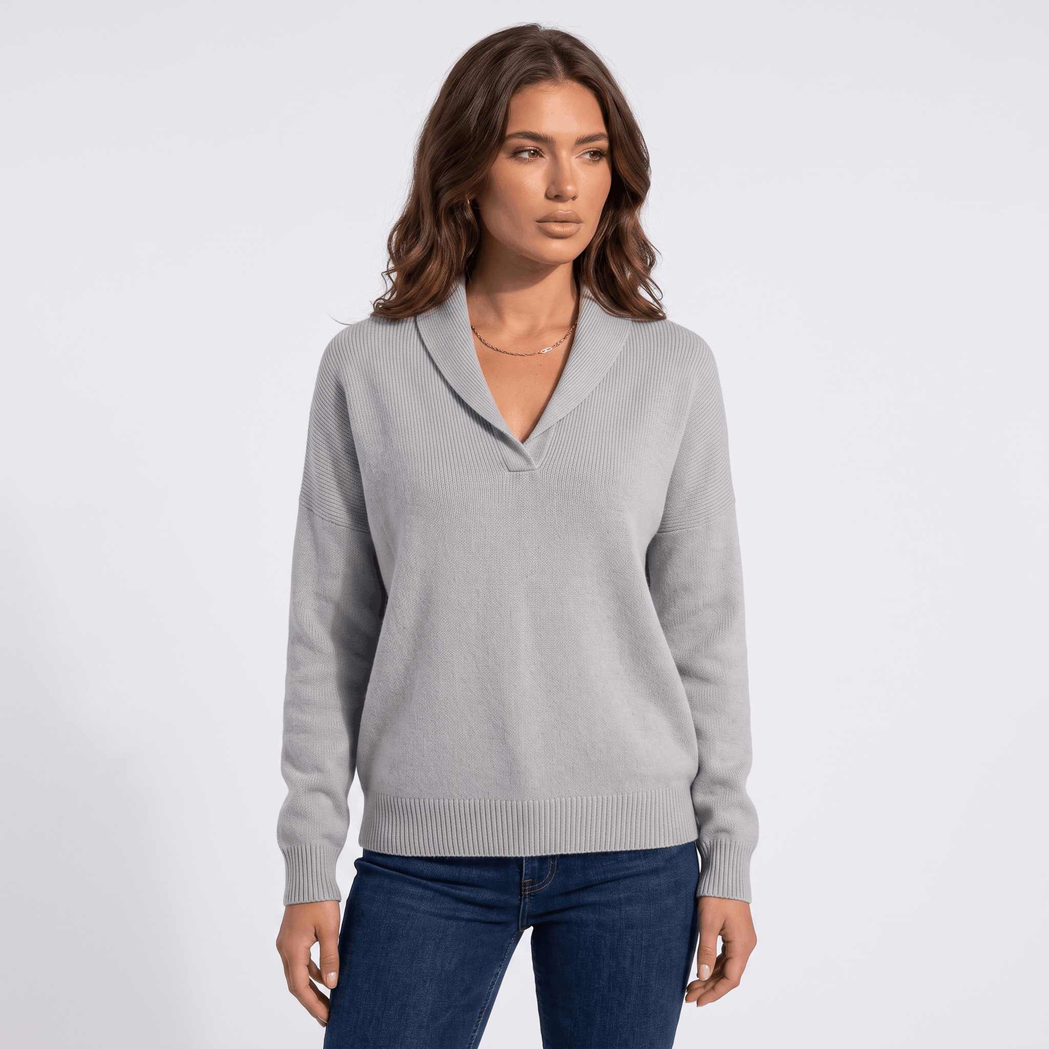 Marianne Knit Sweater – Shawl Collar Relaxed Pullover Top