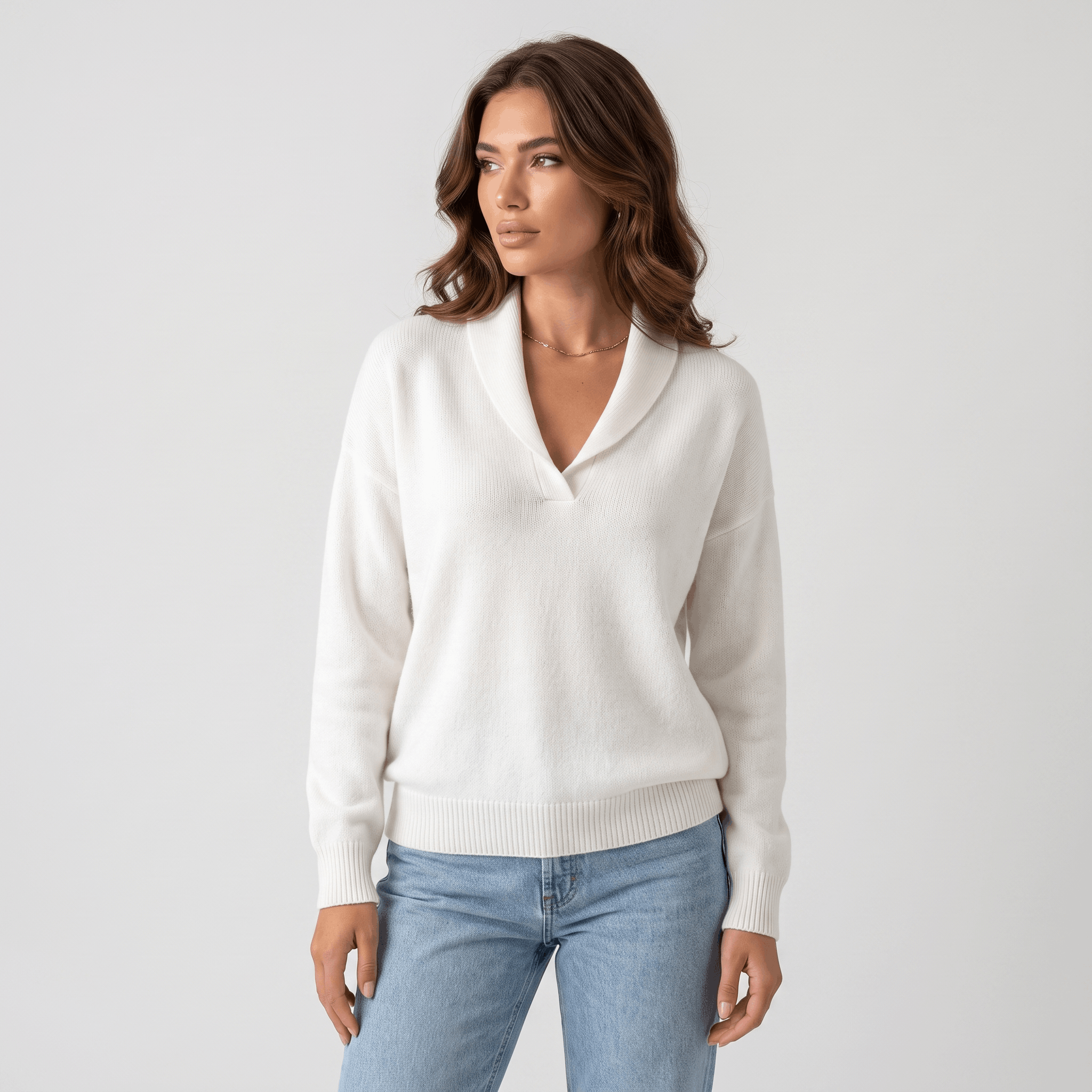 Marianne Knit Sweater – Shawl Collar Relaxed Pullover Top