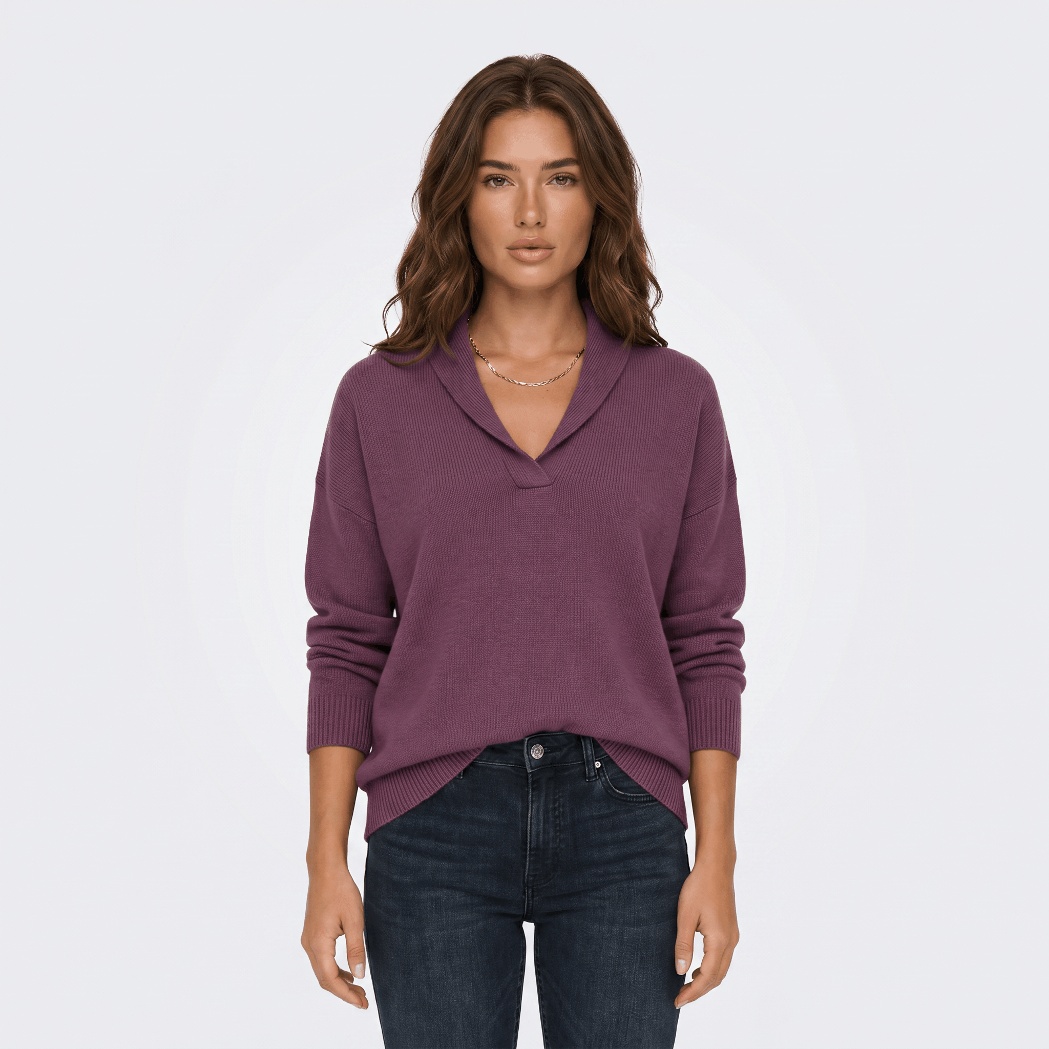 Marianne Knit Sweater – Shawl Collar Relaxed Pullover Top