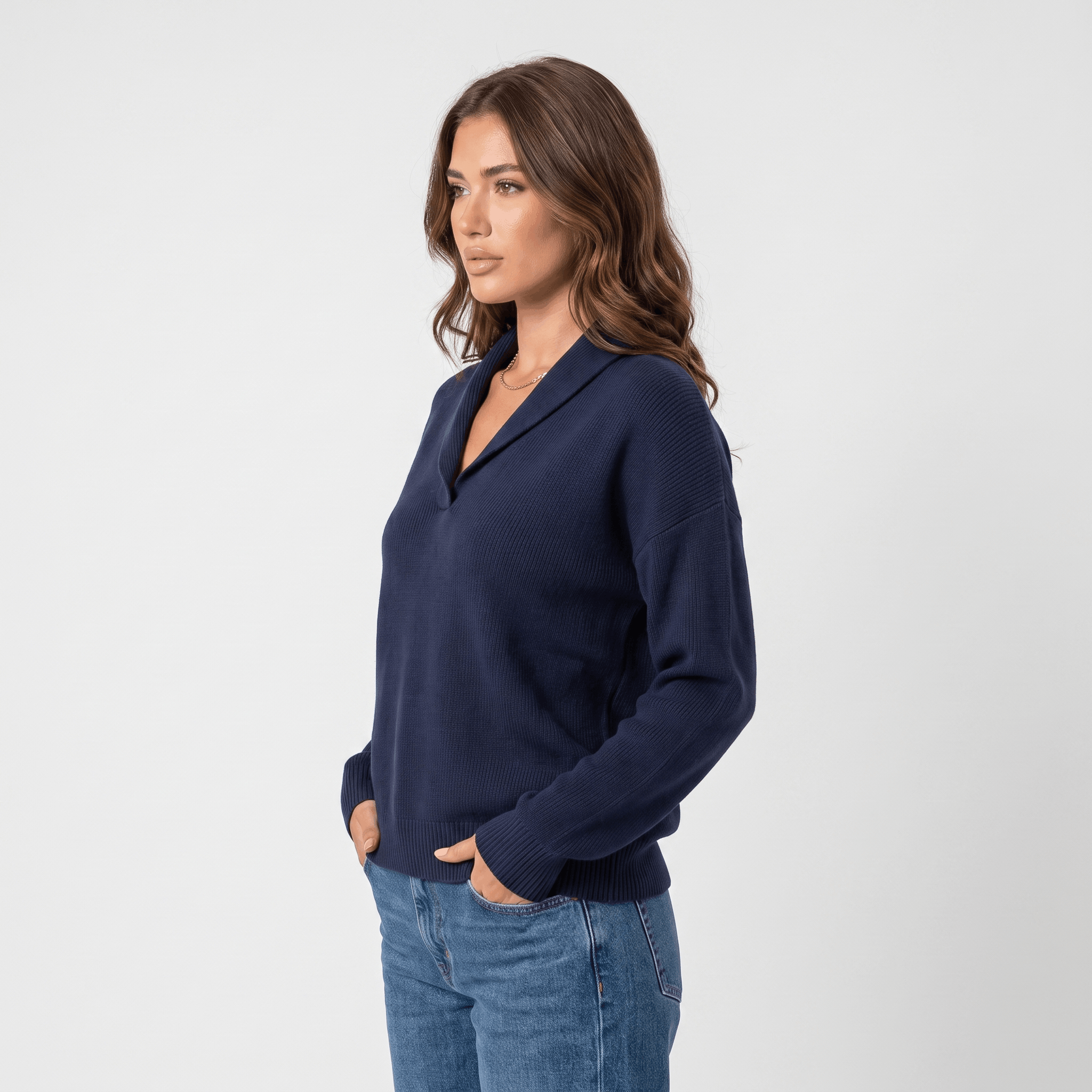 Marianne Knit Sweater – Shawl Collar Relaxed Pullover Top