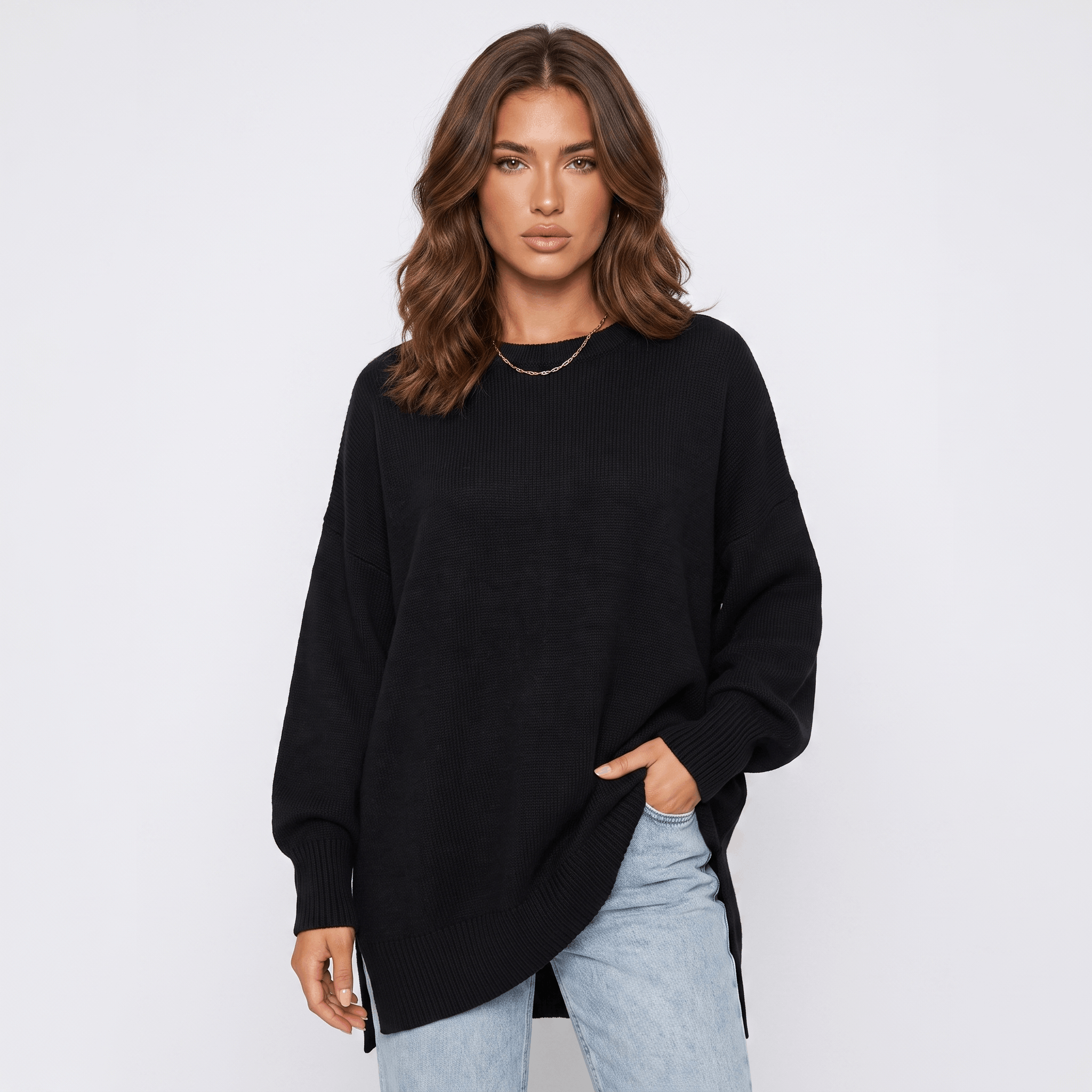 Corrin Oversized Knit Sweater – Ribbed Drop Shoulder Pullover