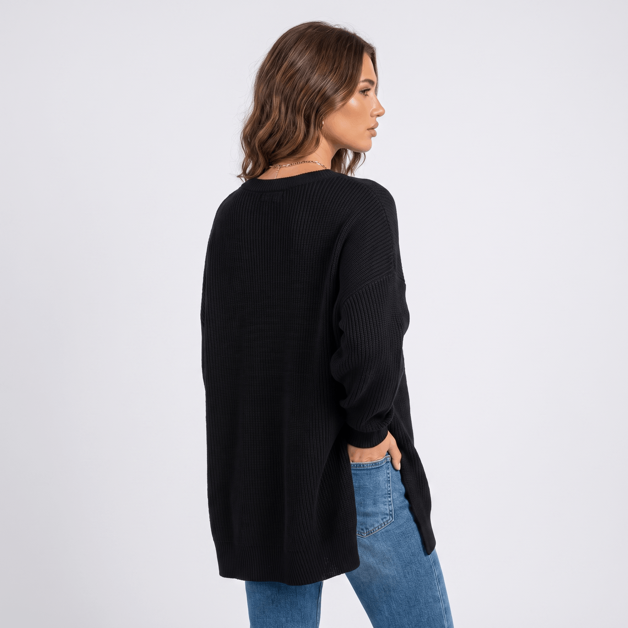 Corrin Oversized Knit Sweater – Ribbed Drop Shoulder Pullover