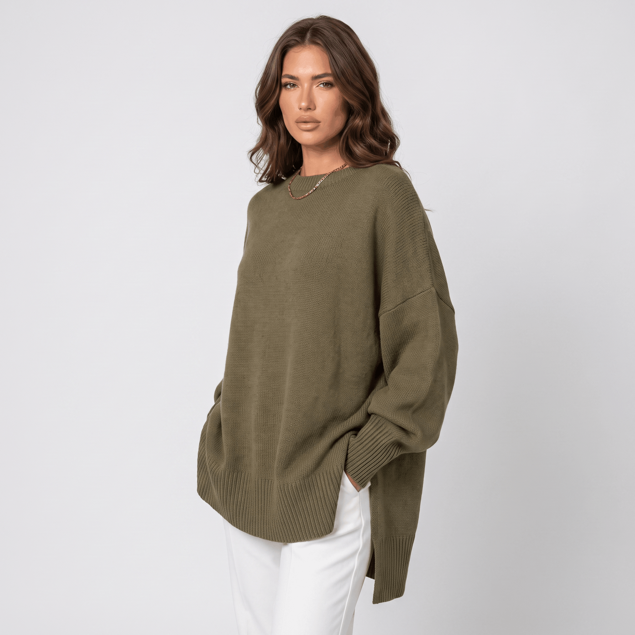 Corrin Oversized Knit Sweater – Ribbed Drop Shoulder Pullover